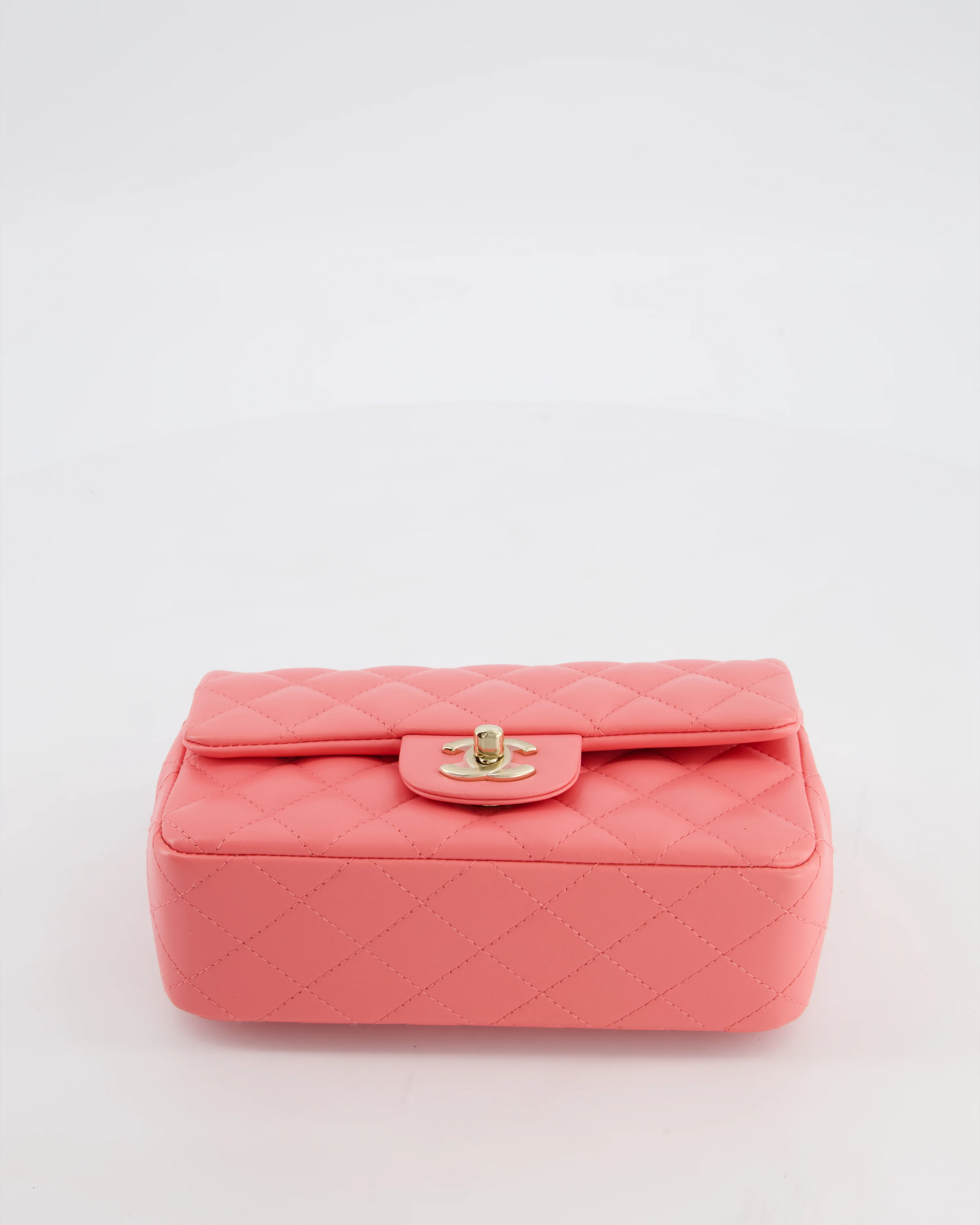 Chanel Classic Mini Rectangular Flap Bag in Hot Pink Lambskin Leather with Champagne Gold Hardware - Image 19