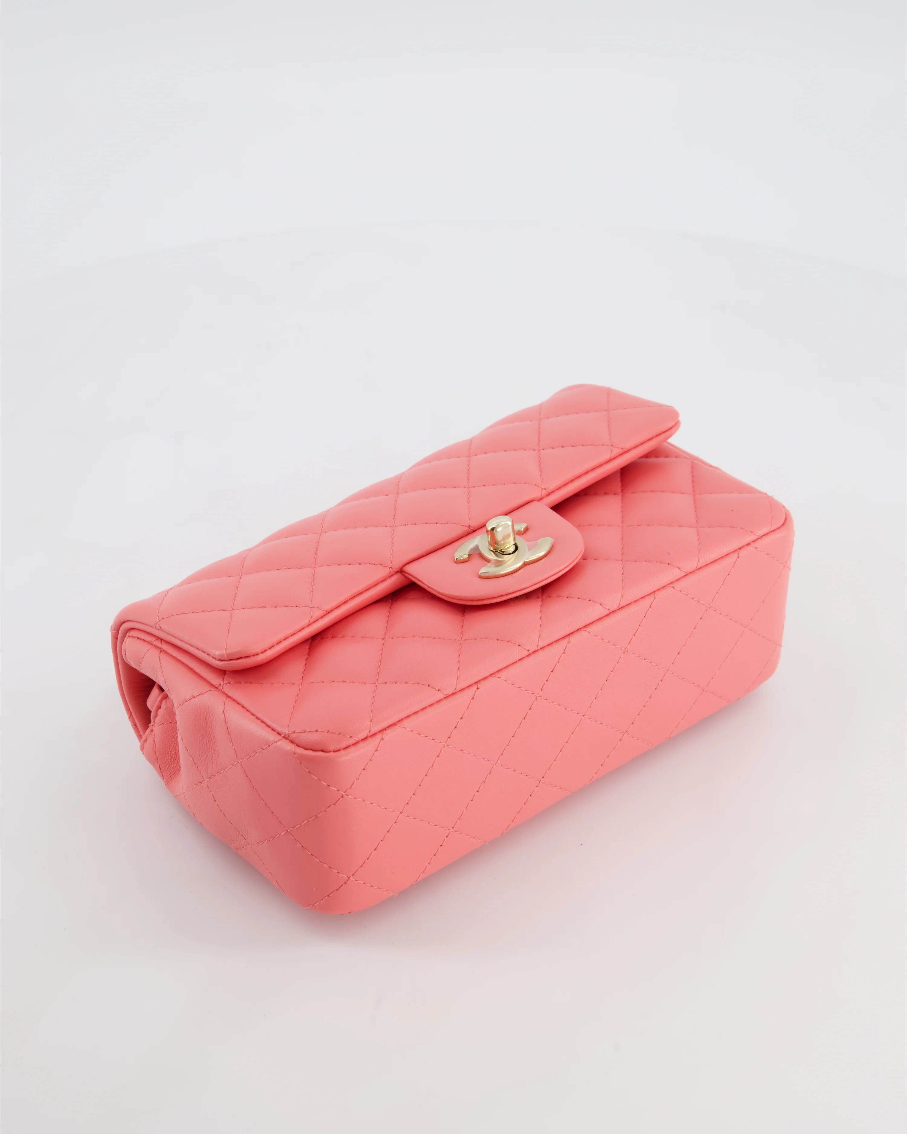 Chanel Classic Mini Rectangular Flap Bag in Hot Pink Lambskin Leather with Champagne Gold Hardware - Image 20
