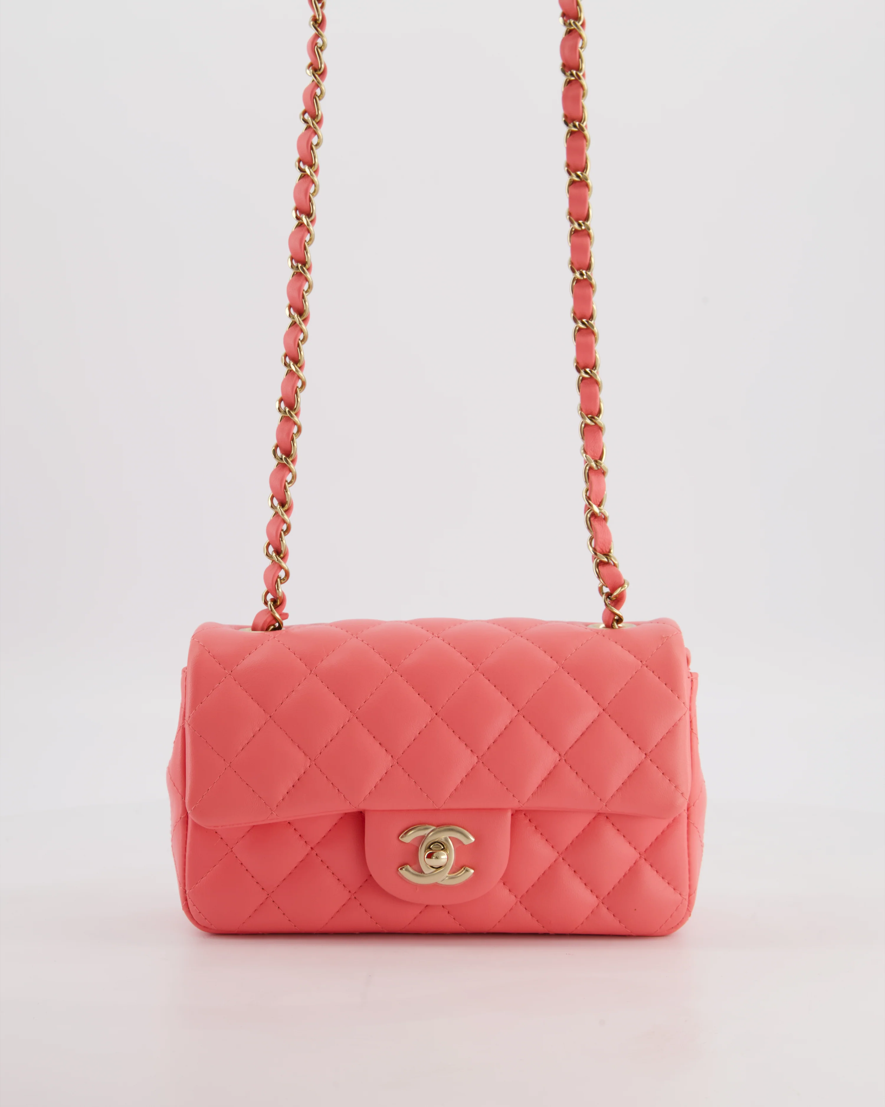 Chanel Classic Mini Rectangular Flap Bag in Hot Pink Lambskin Leather with Champagne Gold Hardware - Image 3