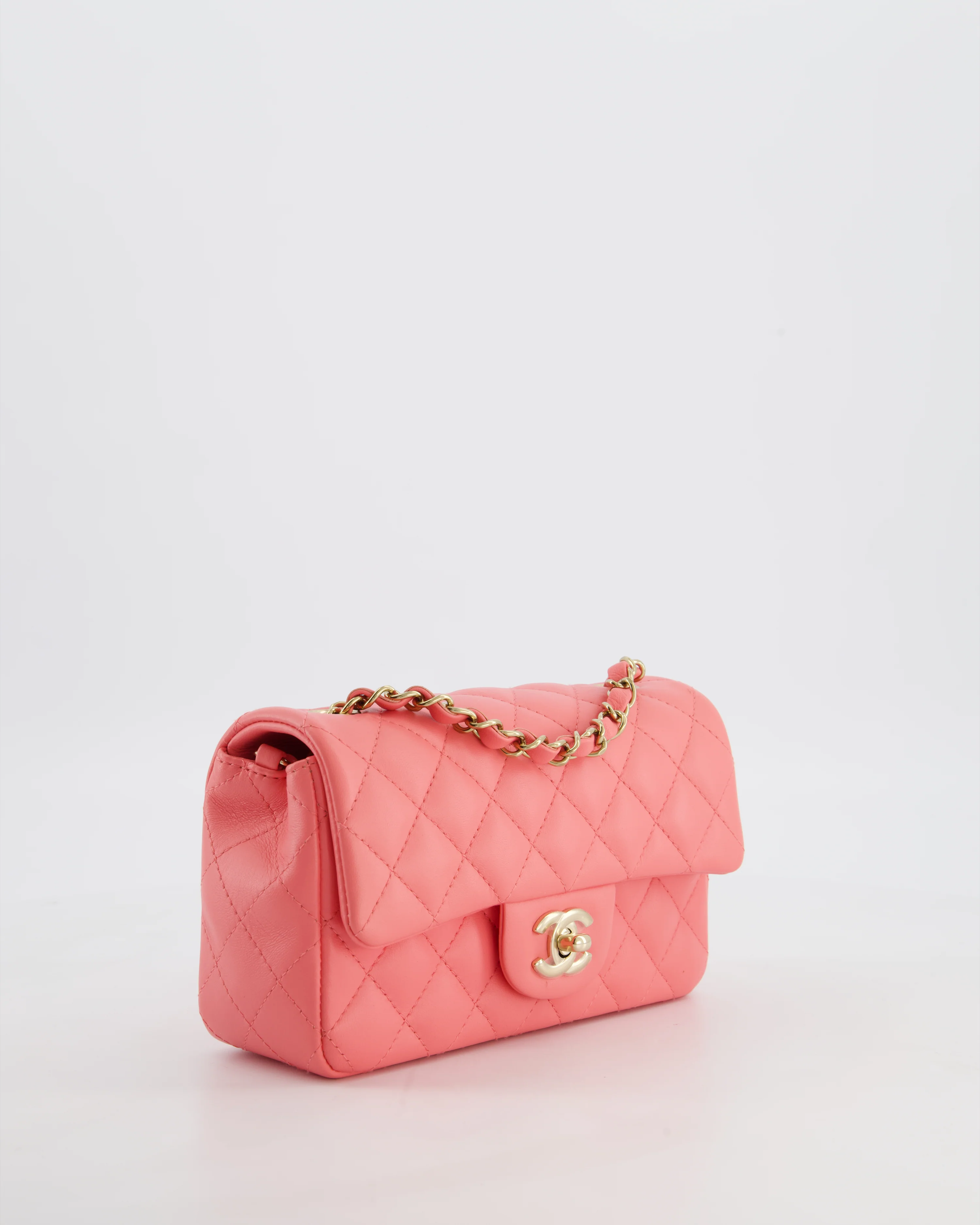 Chanel Classic Mini Rectangular Flap Bag in Hot Pink Lambskin Leather with Champagne Gold Hardware - Image 4