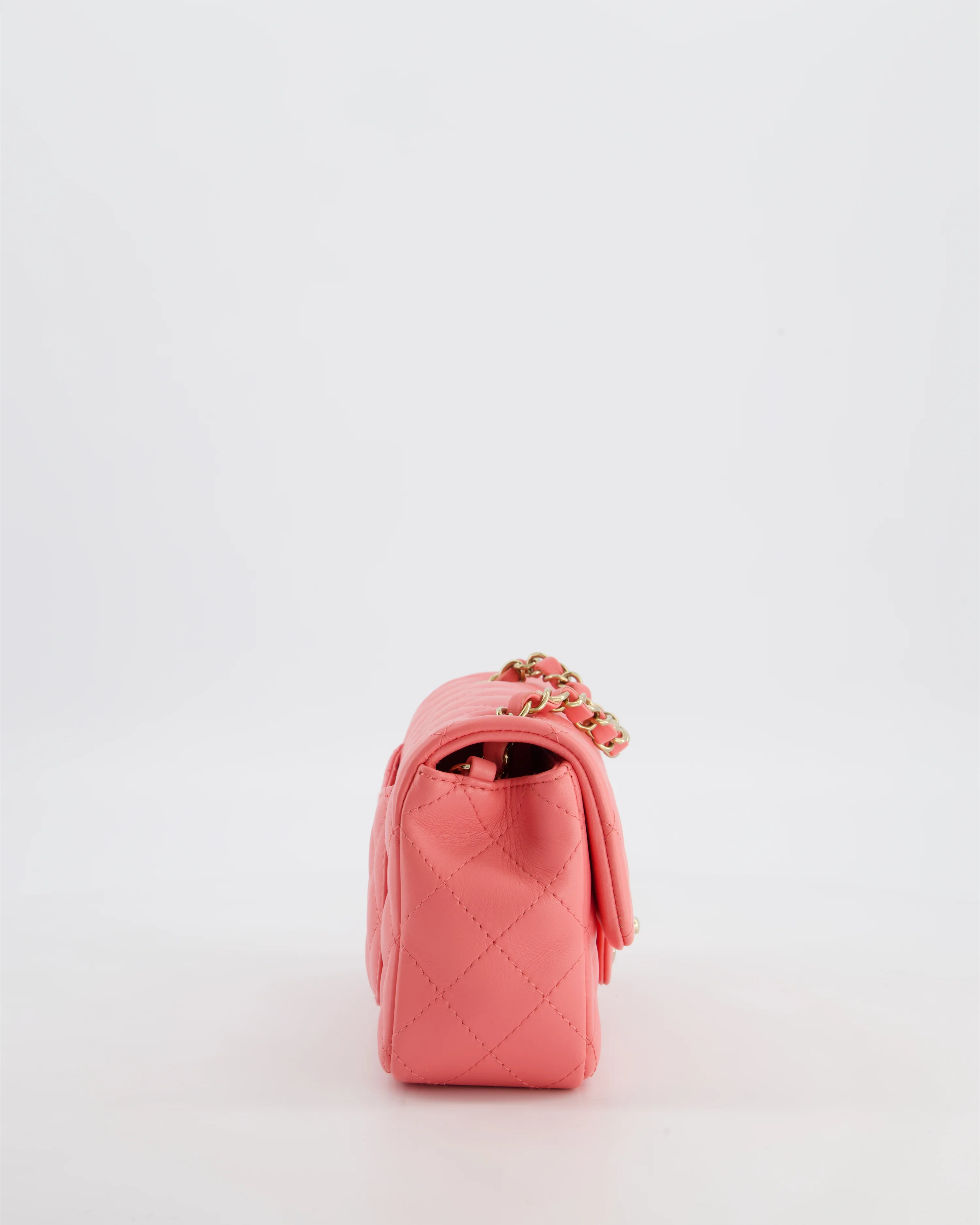 Chanel Classic Mini Rectangular Flap Bag in Hot Pink Lambskin Leather with Champagne Gold Hardware - Image 5