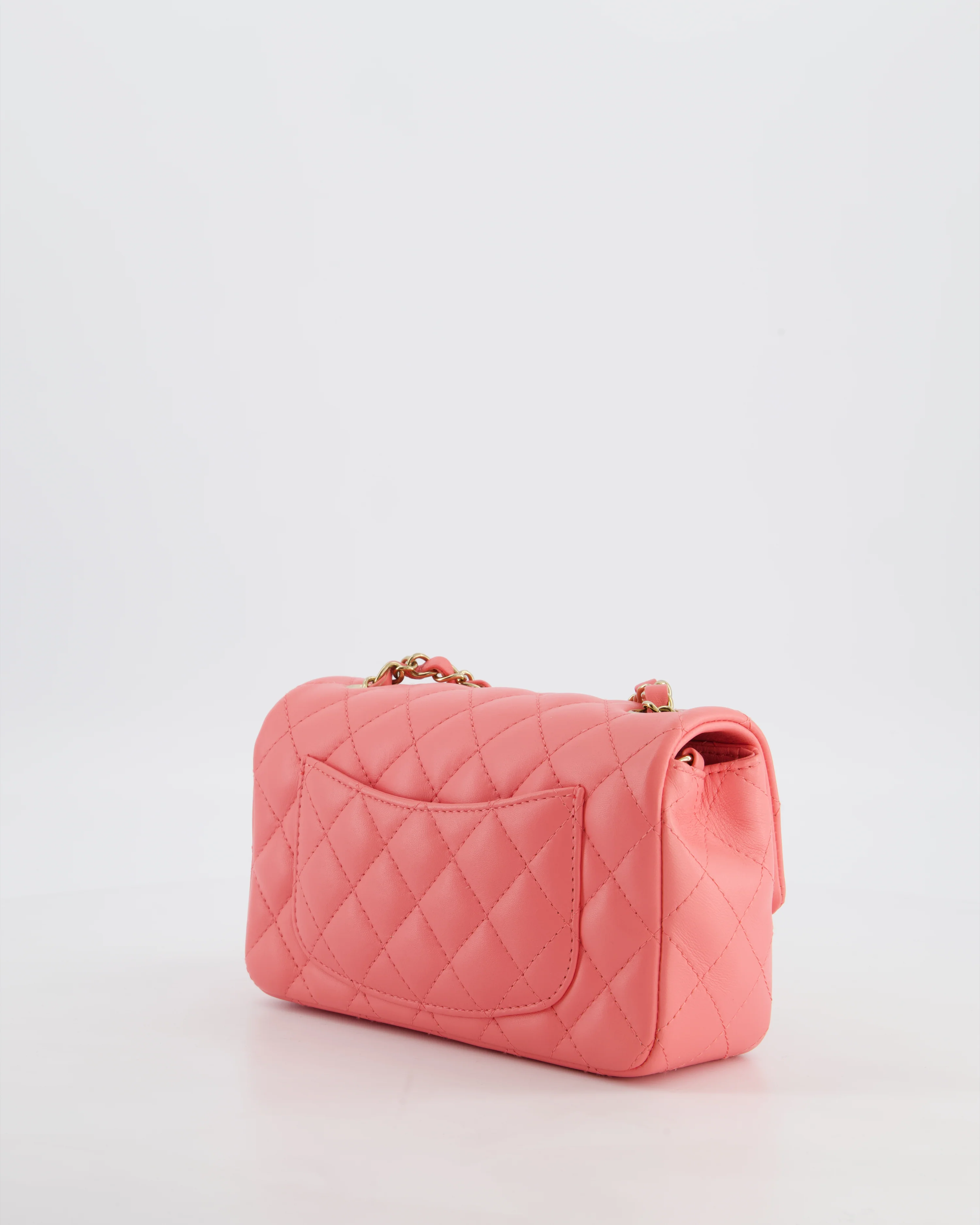 Chanel Classic Mini Rectangular Flap Bag in Hot Pink Lambskin Leather with Champagne Gold Hardware - Image 6