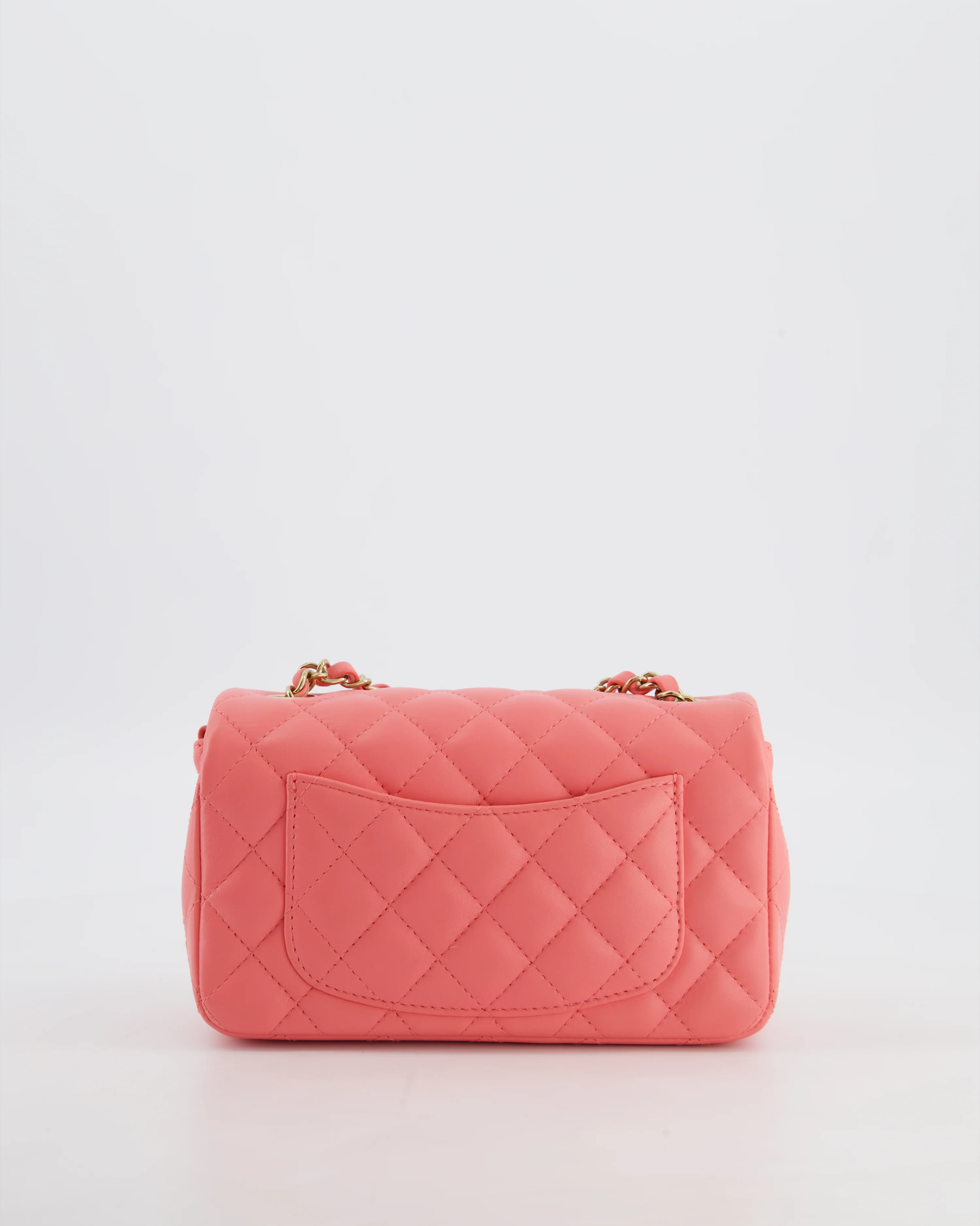 Chanel Classic Mini Rectangular Flap Bag in Hot Pink Lambskin Leather with Champagne Gold Hardware - Image 7
