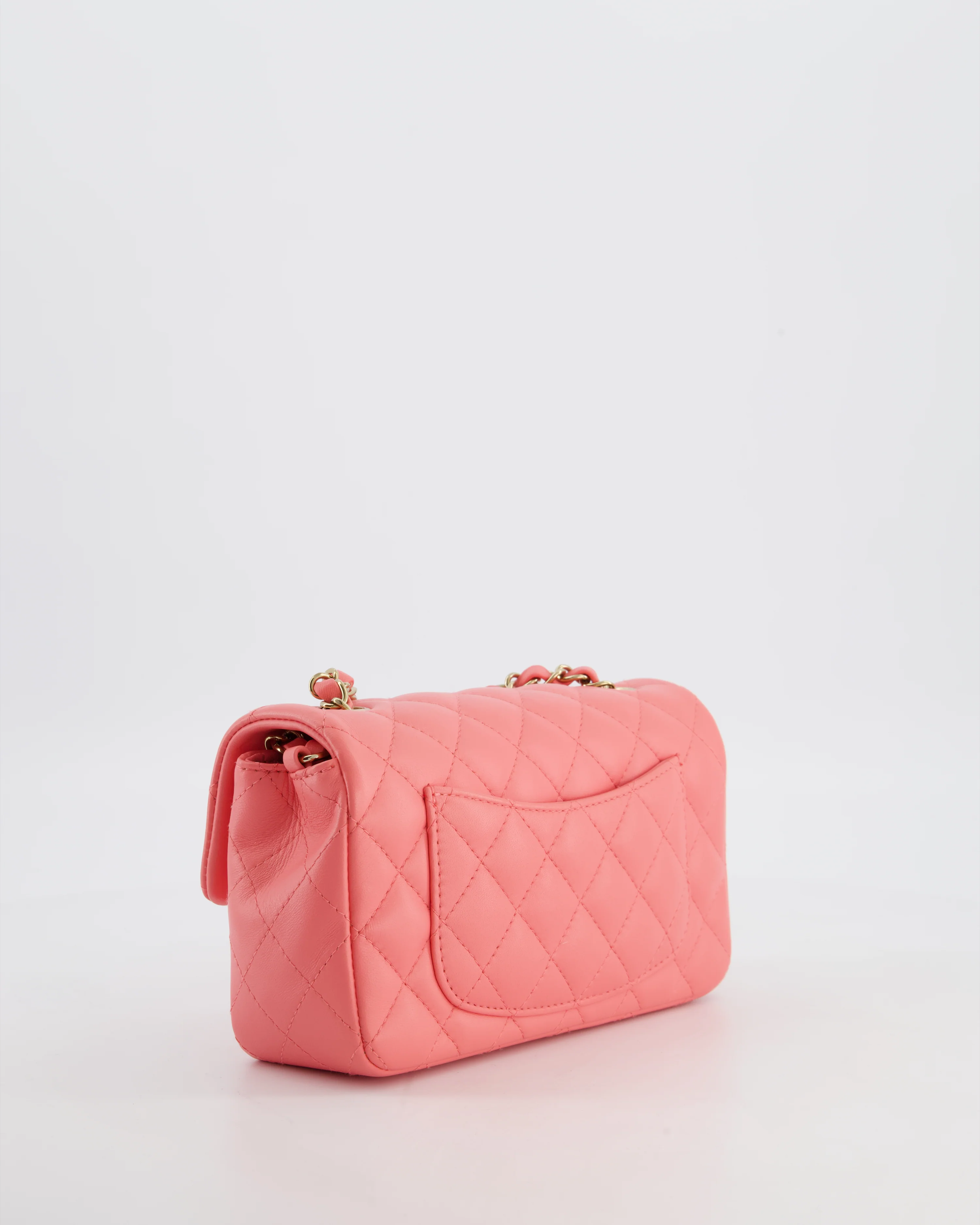 Chanel Classic Mini Rectangular Flap Bag in Hot Pink Lambskin Leather with Champagne Gold Hardware - Image 8