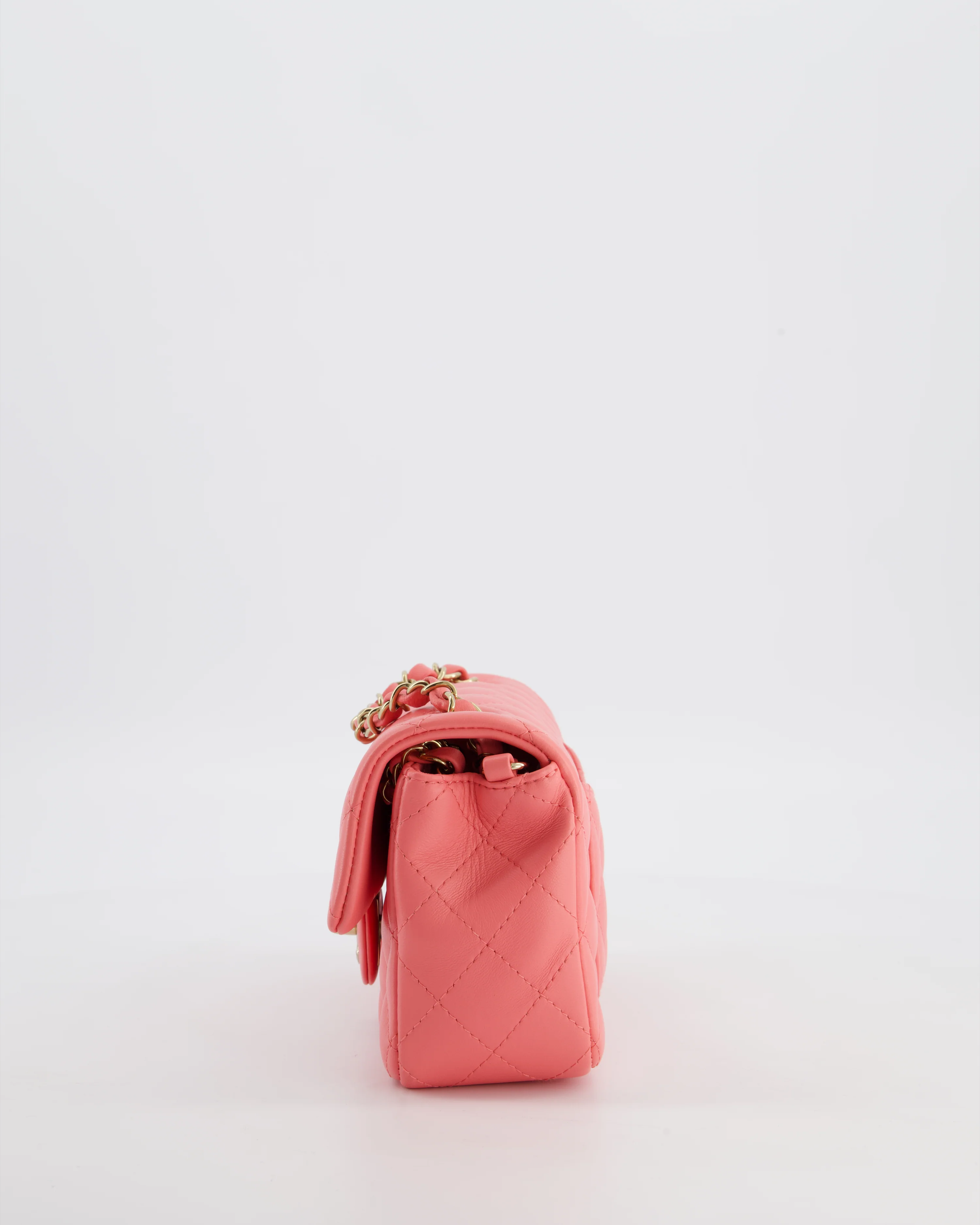 Chanel Classic Mini Rectangular Flap Bag in Hot Pink Lambskin Leather with Champagne Gold Hardware - Image 9