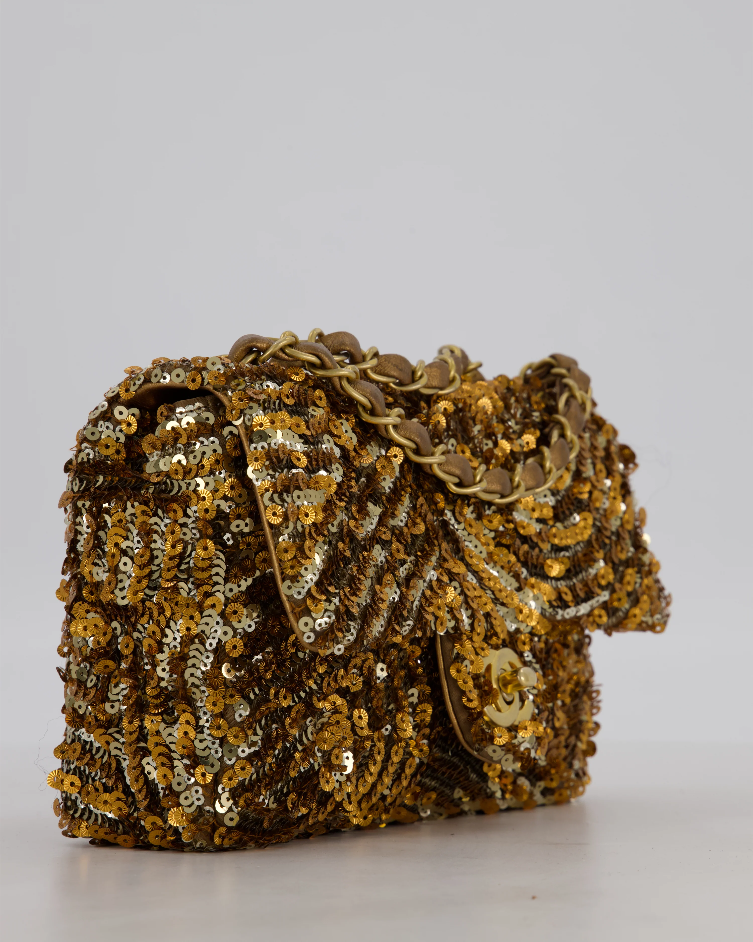 Chanel Classic Single Flap Bag in Metallic Gold and Silver Sequin with Gold Hardware - Image 11