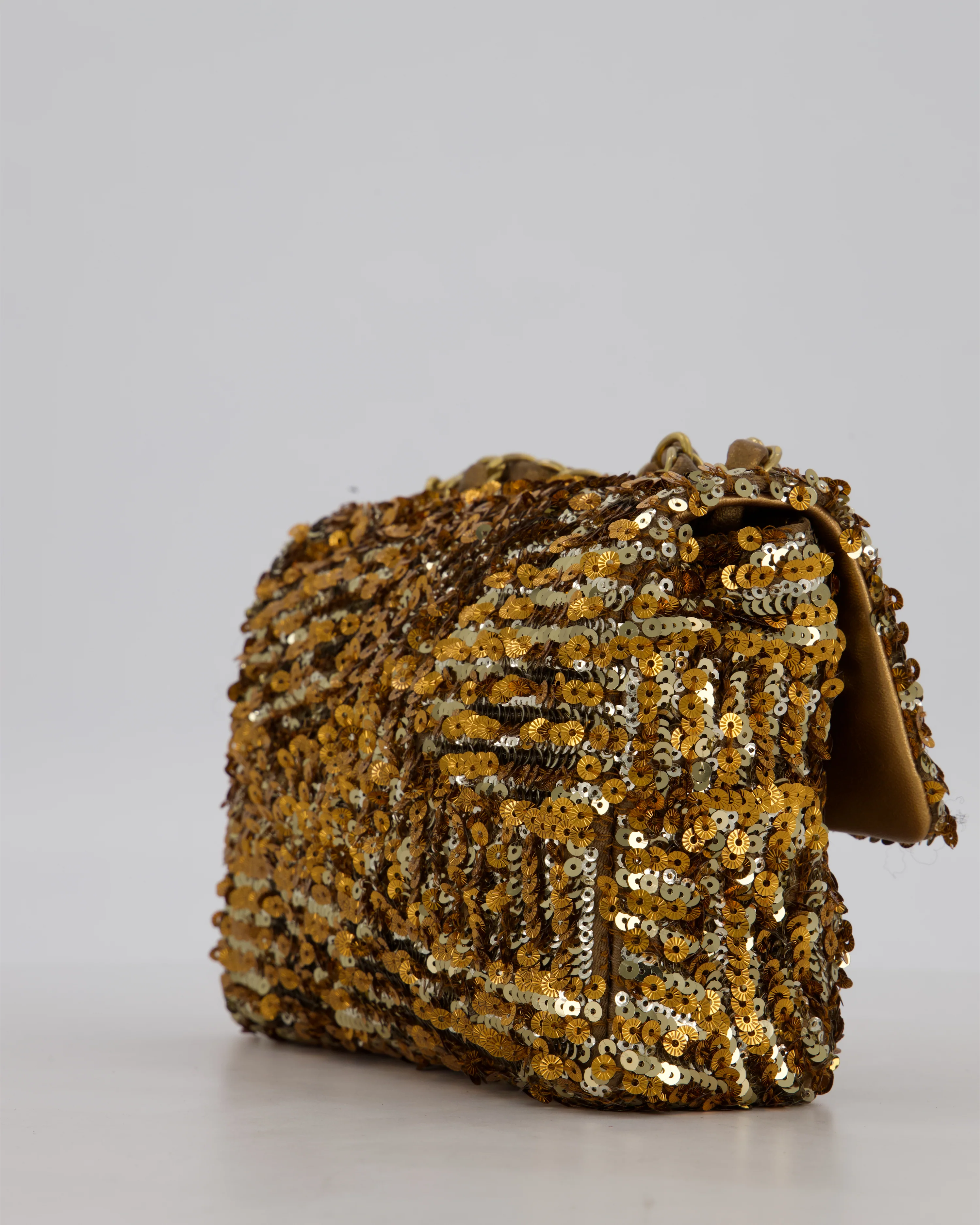 Chanel Classic Single Flap Bag in Metallic Gold and Silver Sequin with Gold Hardware - Image 13