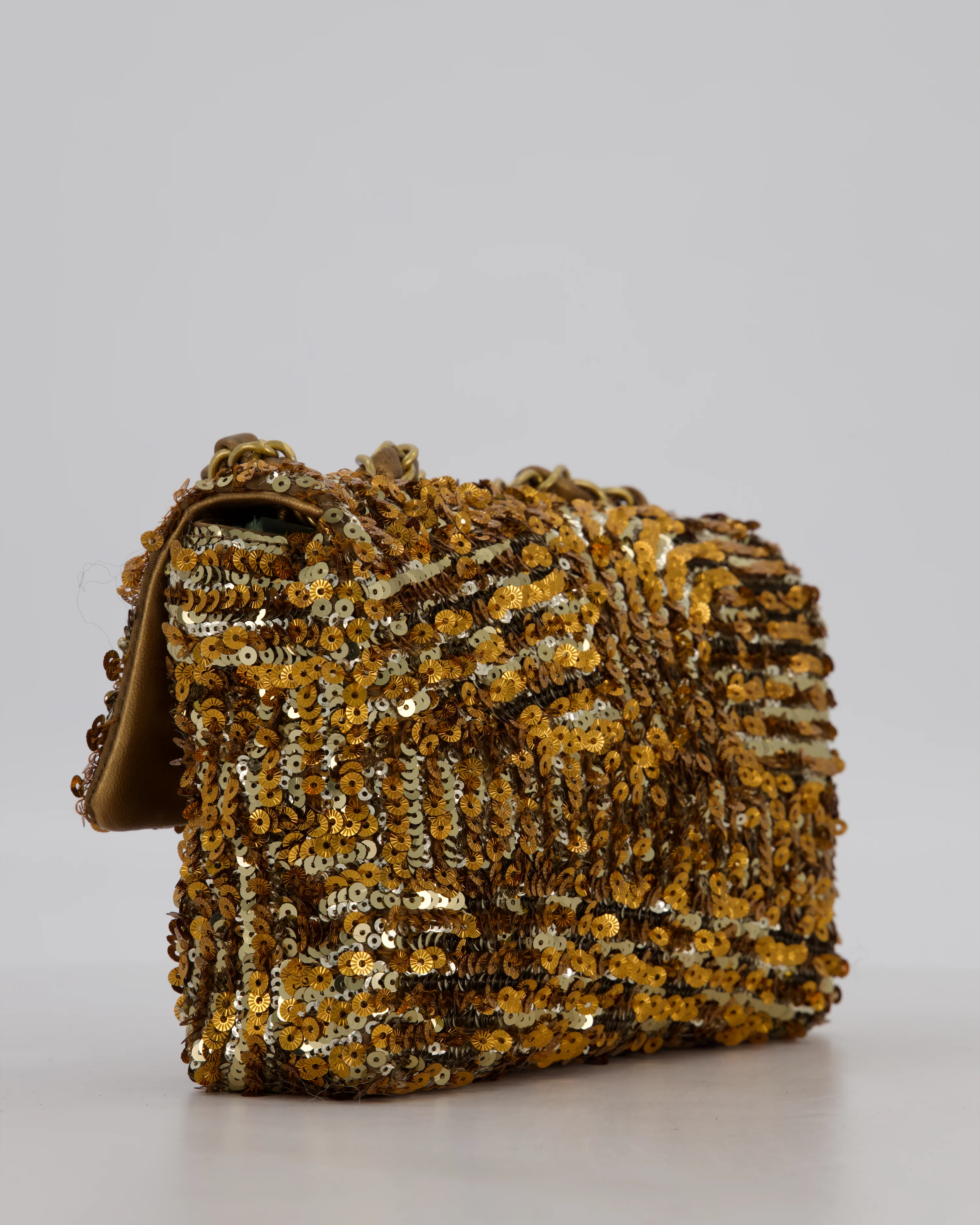 Chanel Classic Single Flap Bag in Metallic Gold and Silver Sequin with Gold Hardware - Image 14