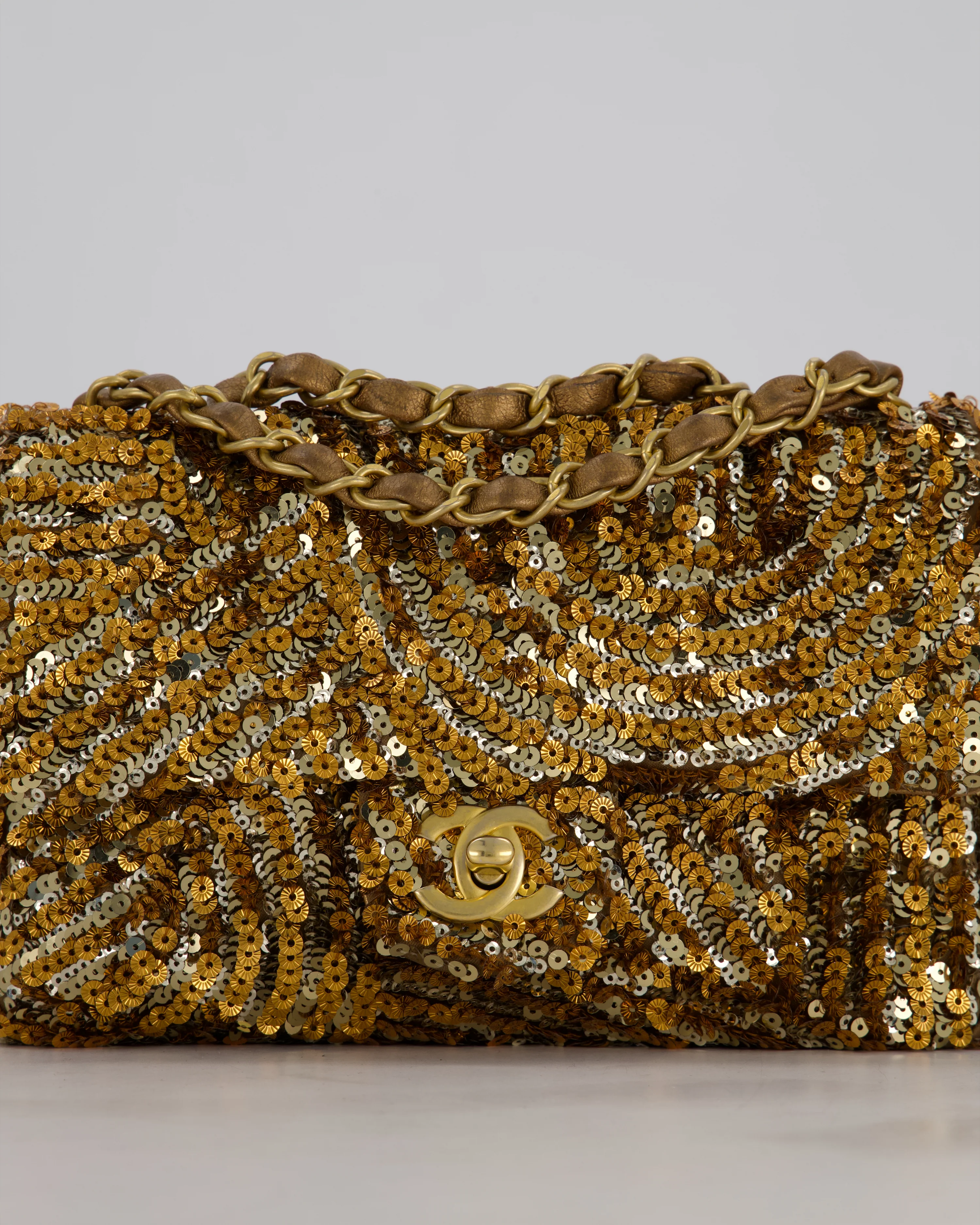 Chanel Classic Single Flap Bag in Metallic Gold and Silver Sequin with Gold Hardware - Image 18