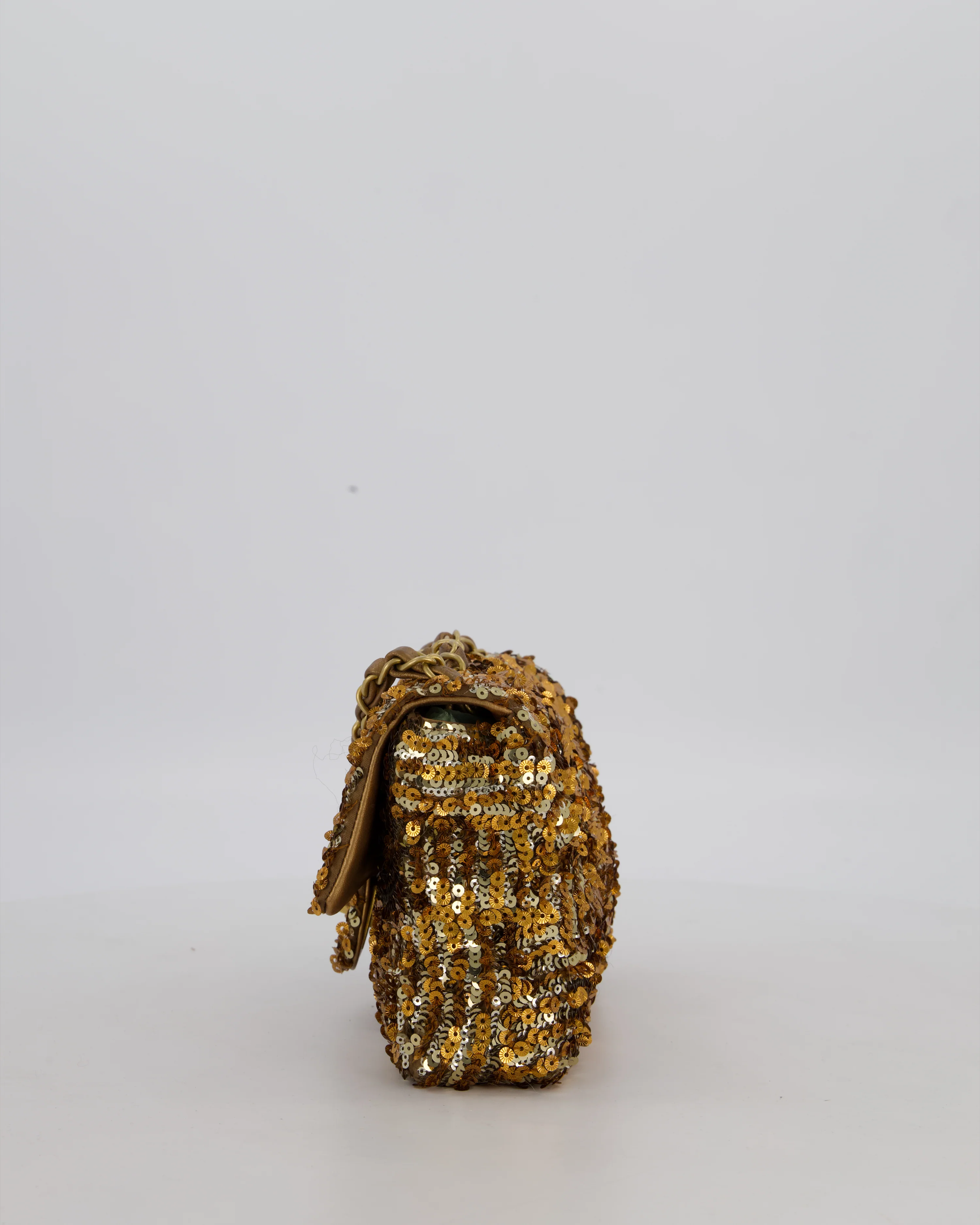 Chanel Classic Single Flap Bag in Metallic Gold and Silver Sequin with Gold Hardware - Image 9