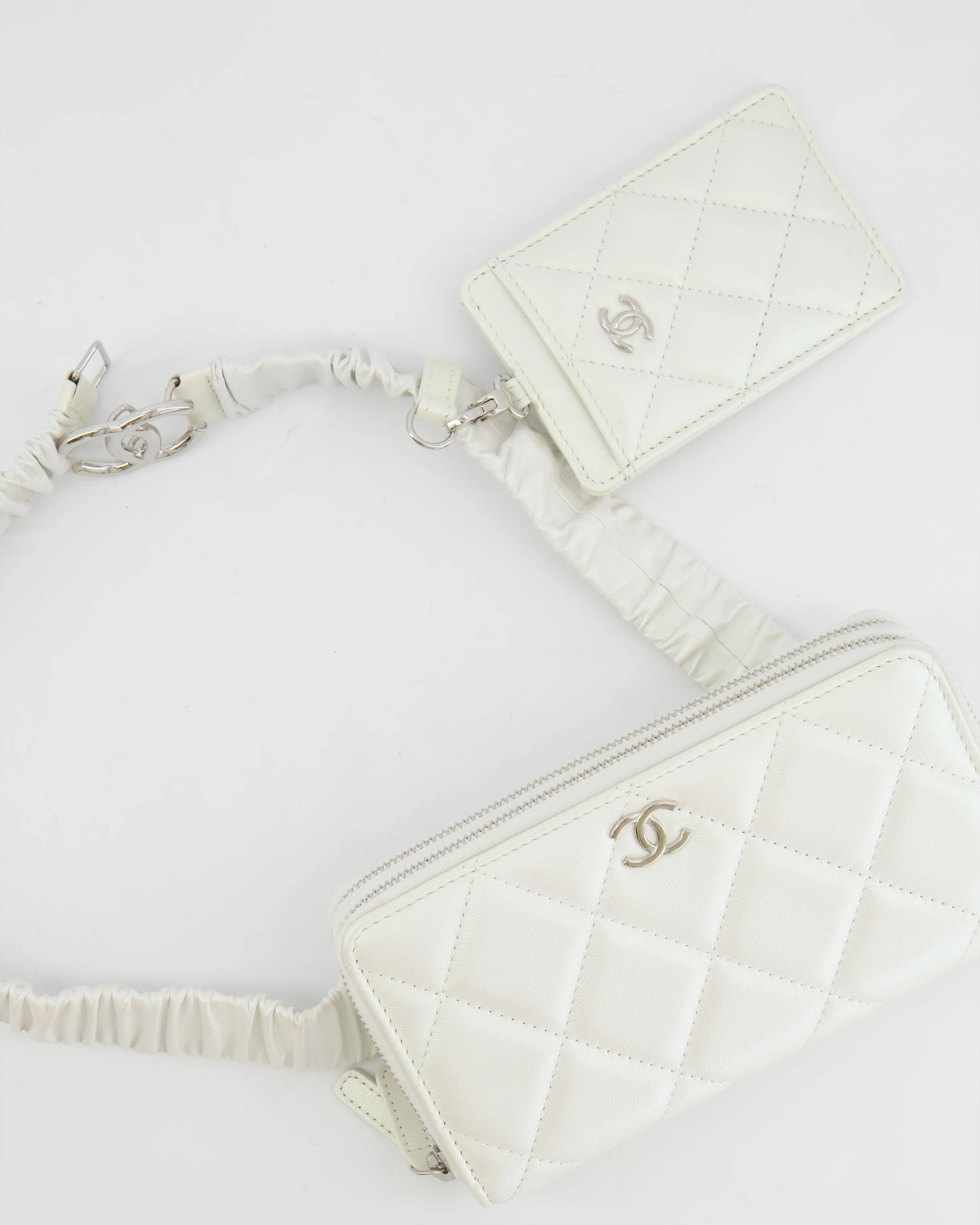 *HOT* Chanel Coco Neige White Pearlescent Lambskin Belt Bag with Silver Hardware - Image 2