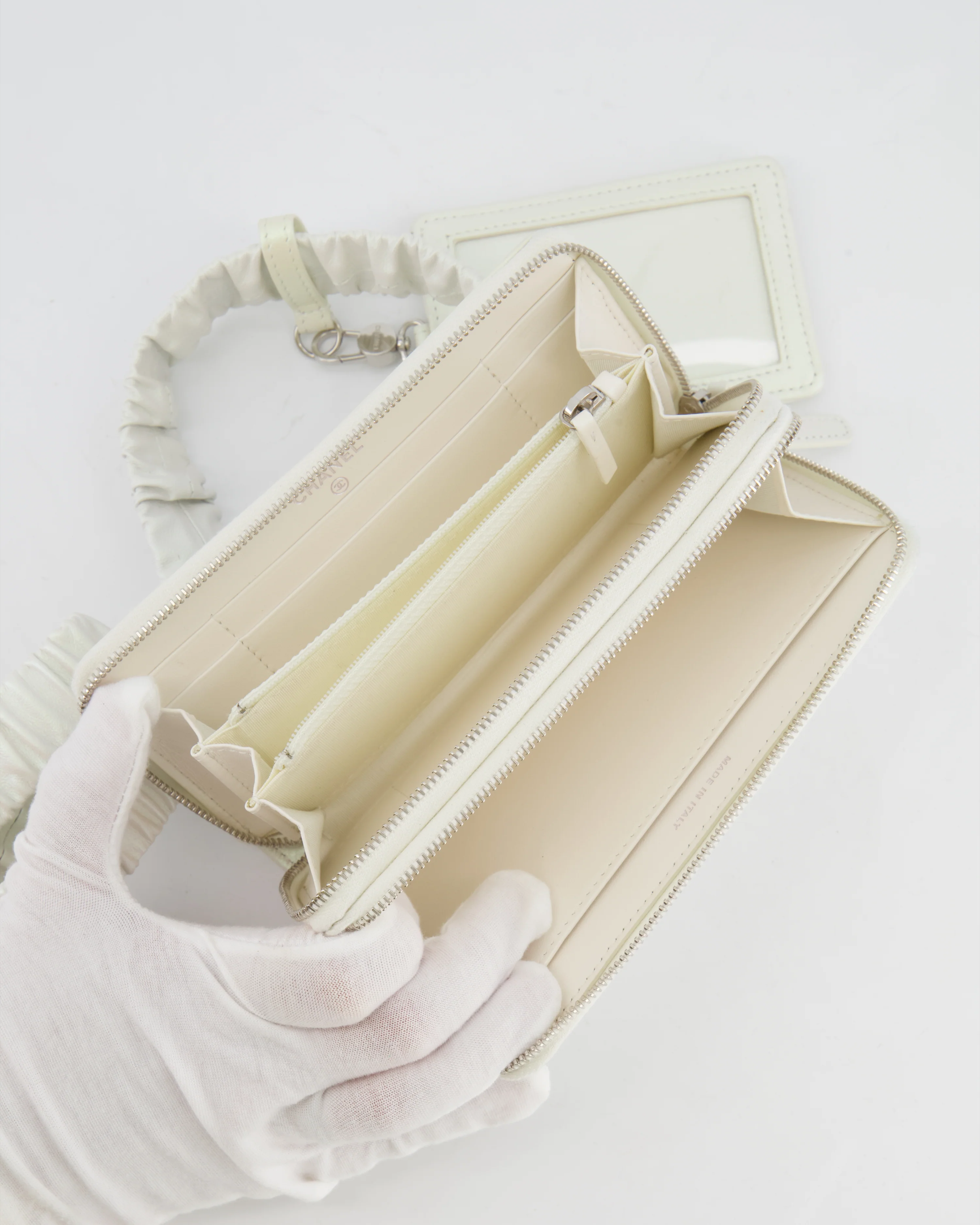 *HOT* Chanel Coco Neige White Pearlescent Lambskin Belt Bag with Silver Hardware - Image 21