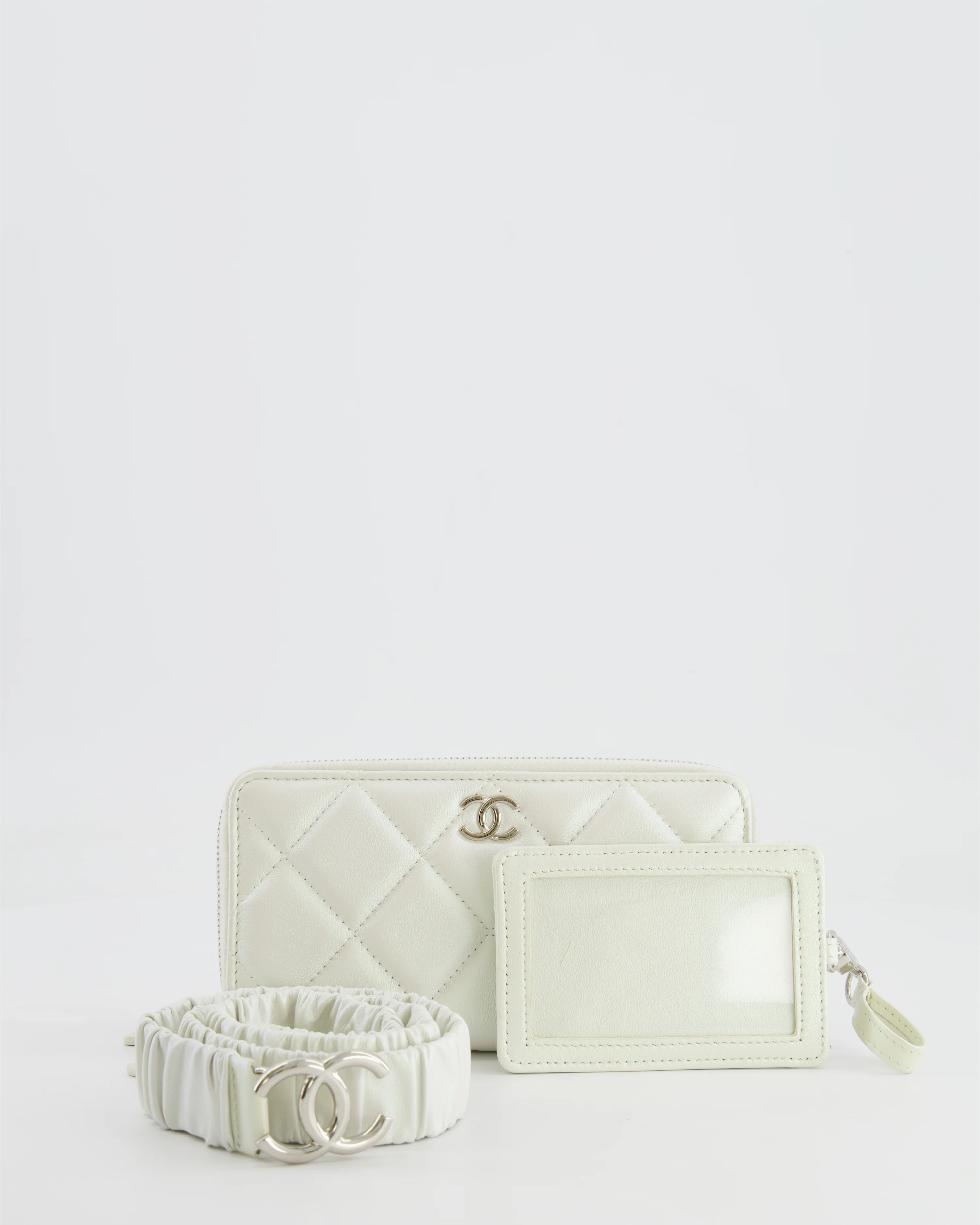 *HOT* Chanel Coco Neige White Pearlescent Lambskin Belt Bag with Silver Hardware - Image 3