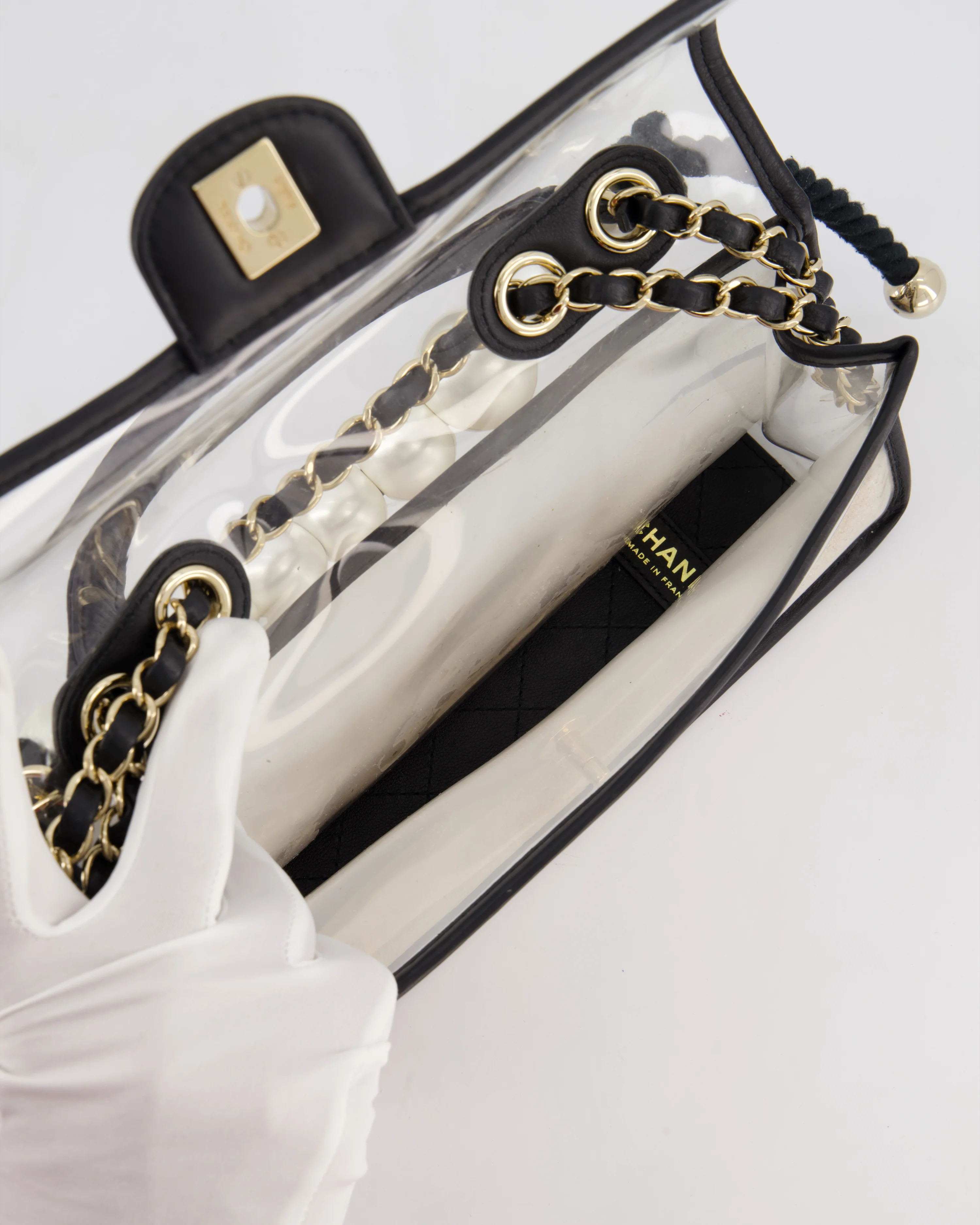 Chanel Black & PVC Coco Sand Medium Flap Bag with Pearl Strap and Champagne Gold Hardware - Image 18