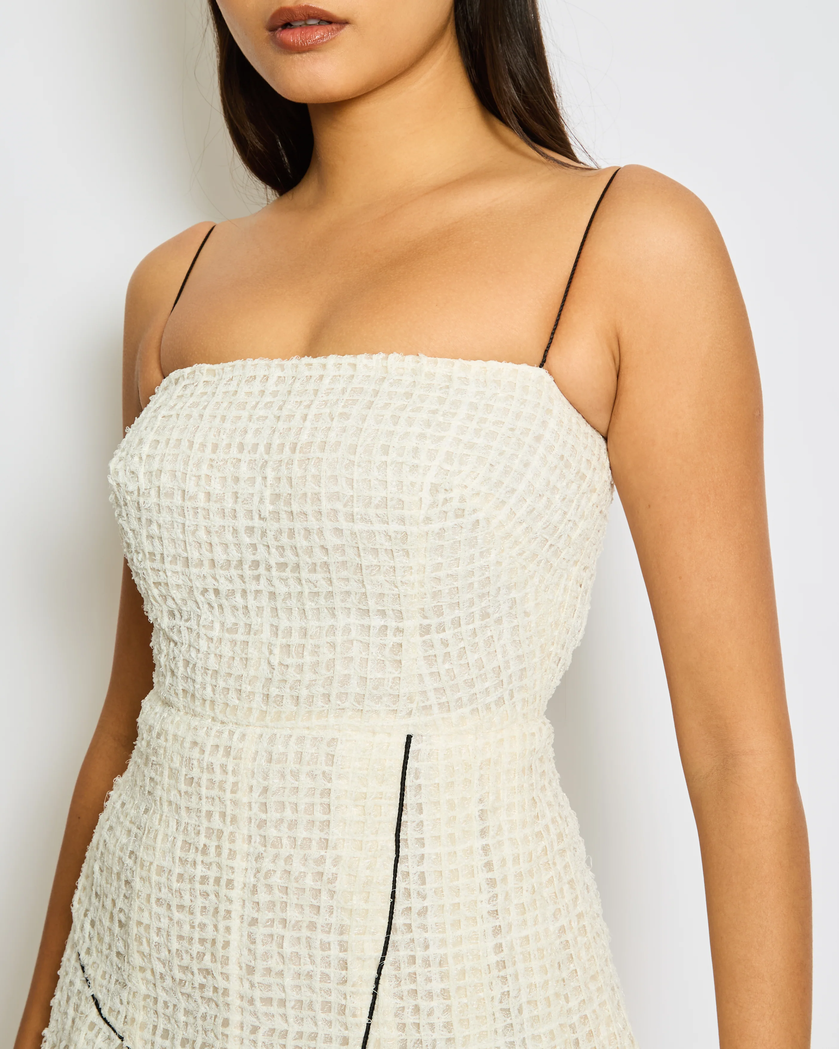 Chanel Spring-Summer 2012 Cream, Black Simple Strap Organza Check Dress Size FR 36 (UK 8) - Image 2