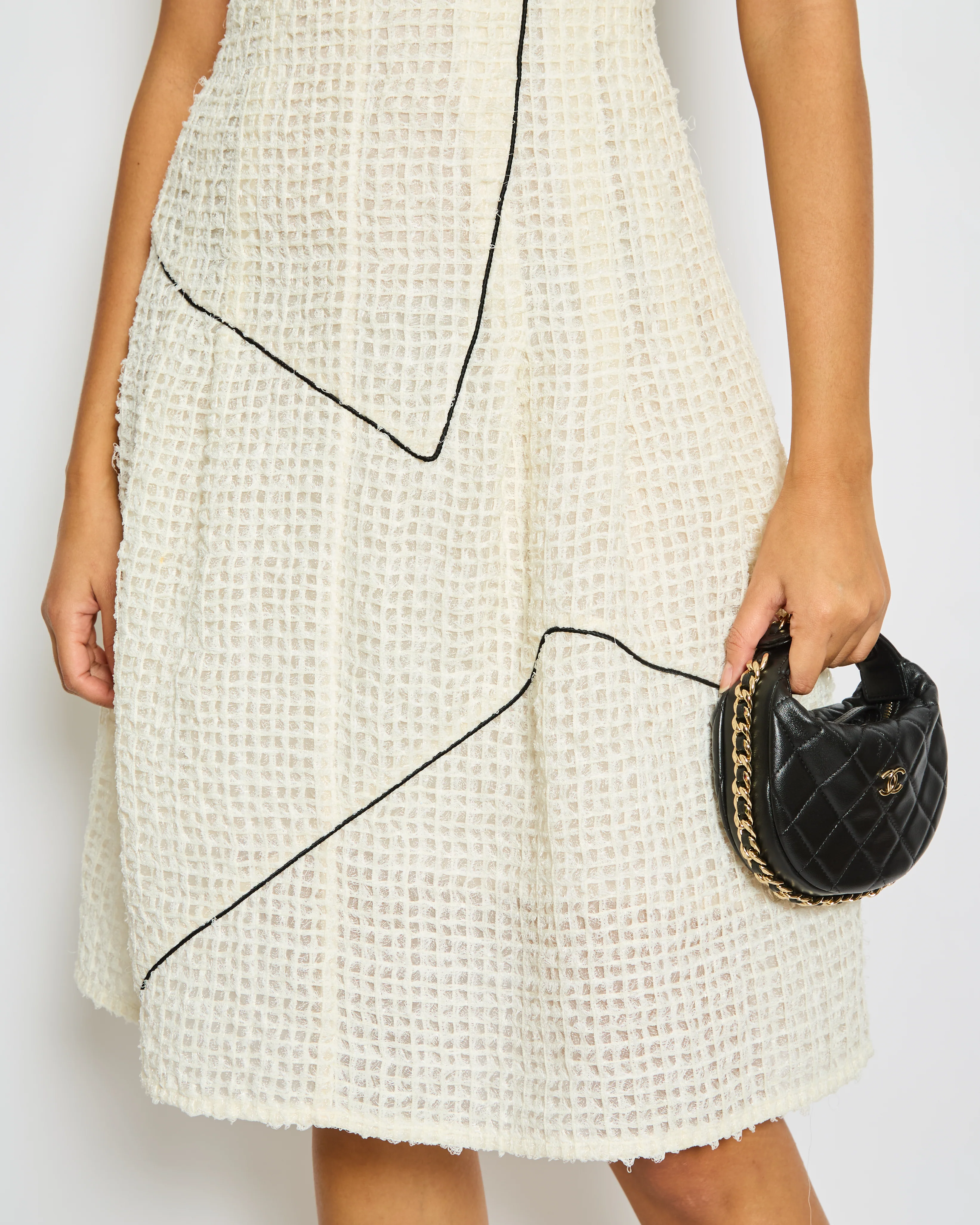 Chanel Spring-Summer 2012 Cream, Black Simple Strap Organza Check Dress Size FR 36 (UK 8) - Image 3