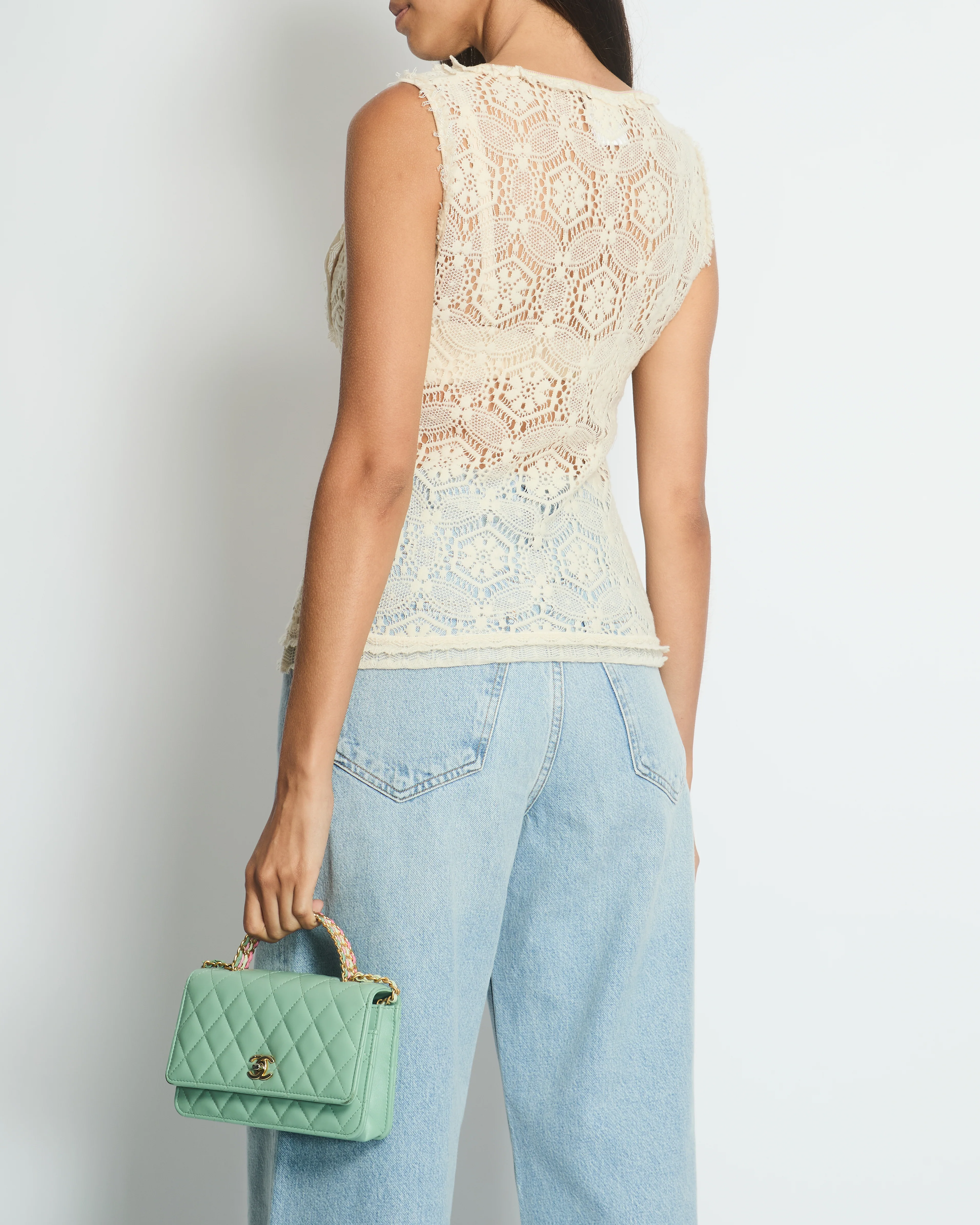 Chanel Cream Crochet Sleeveless Top with Multicoloured Detail FR 36 (UK 8) - Image 2