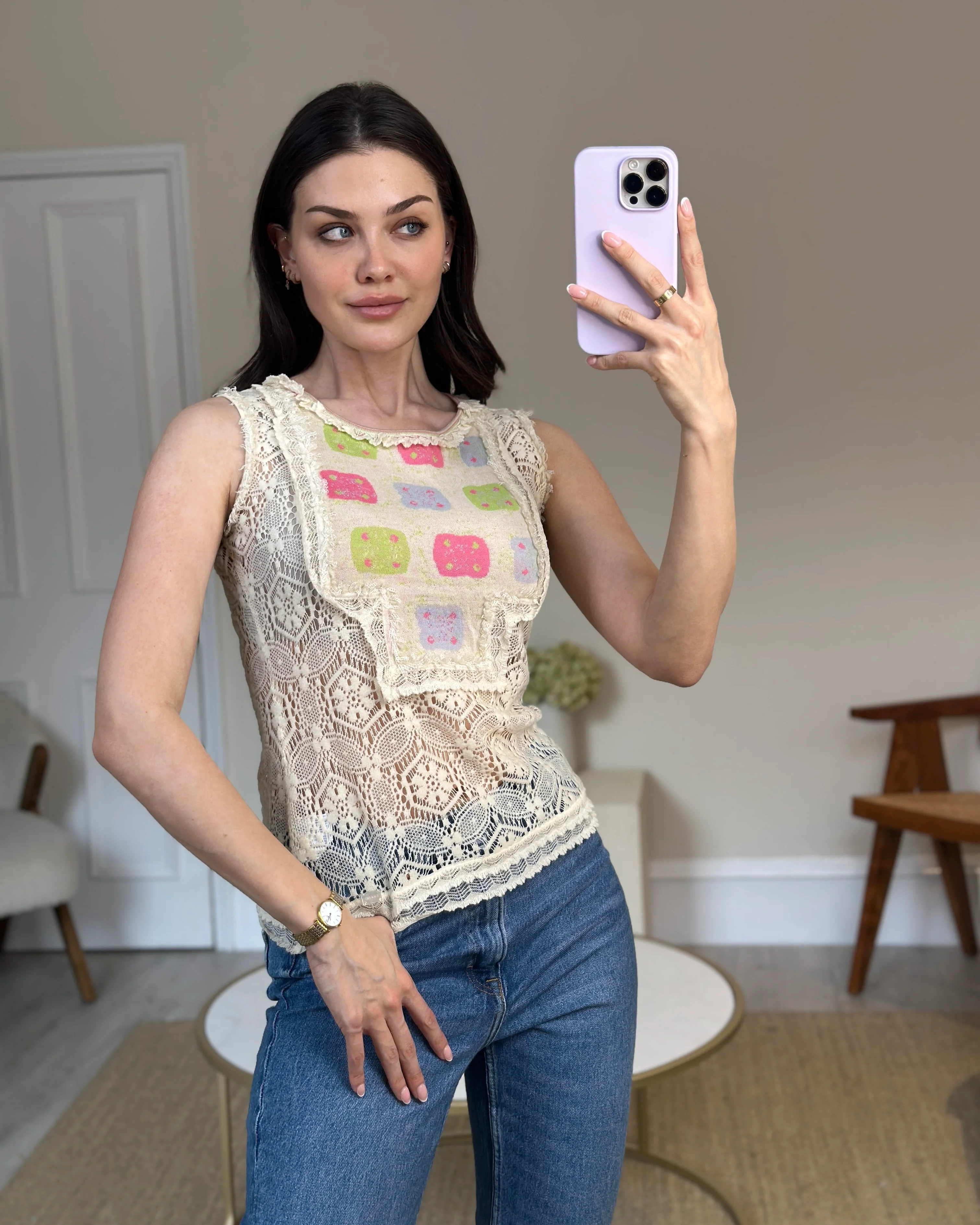 Chanel Cream Crochet Sleeveless Top with Multicoloured Detail FR 36 (UK 8) - Image 5