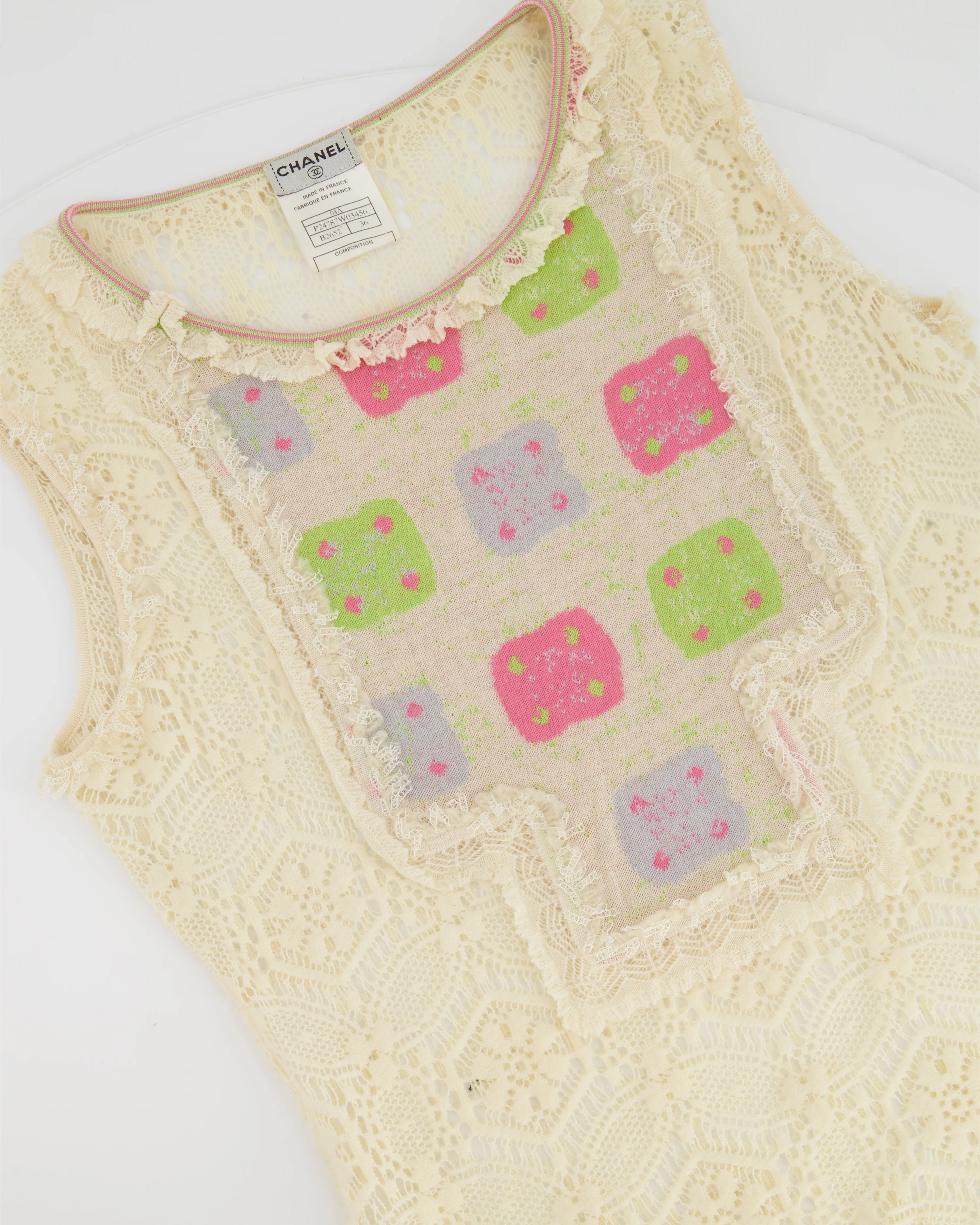 Chanel Cream Crochet Sleeveless Top with Multicoloured Detail FR 36 (UK 8) - Image 8
