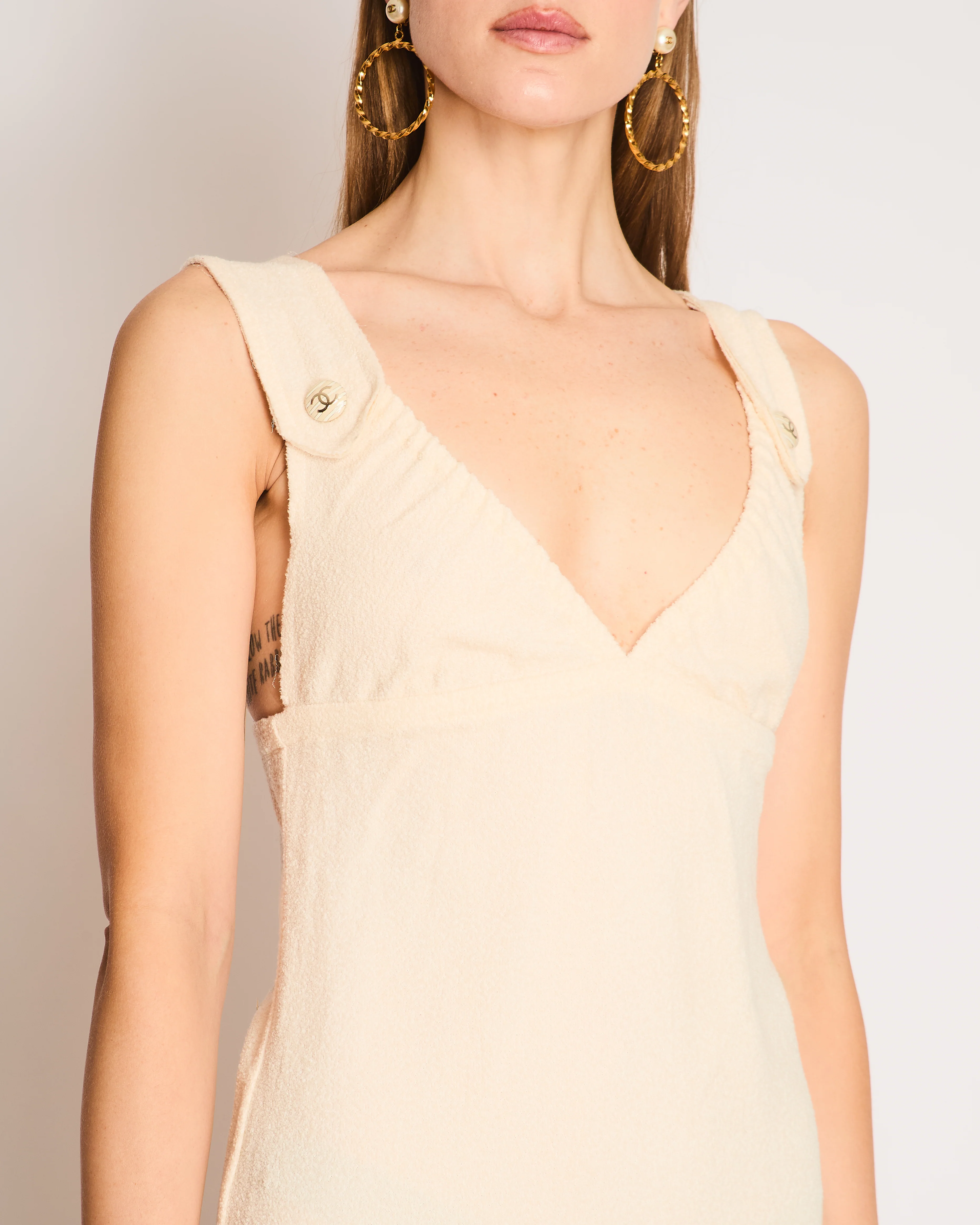 Chanel Cream Mini Terry Beach Mini Dress with White and Beige CC Logo Buttons Size FR 36 (UK 8) - Image 3