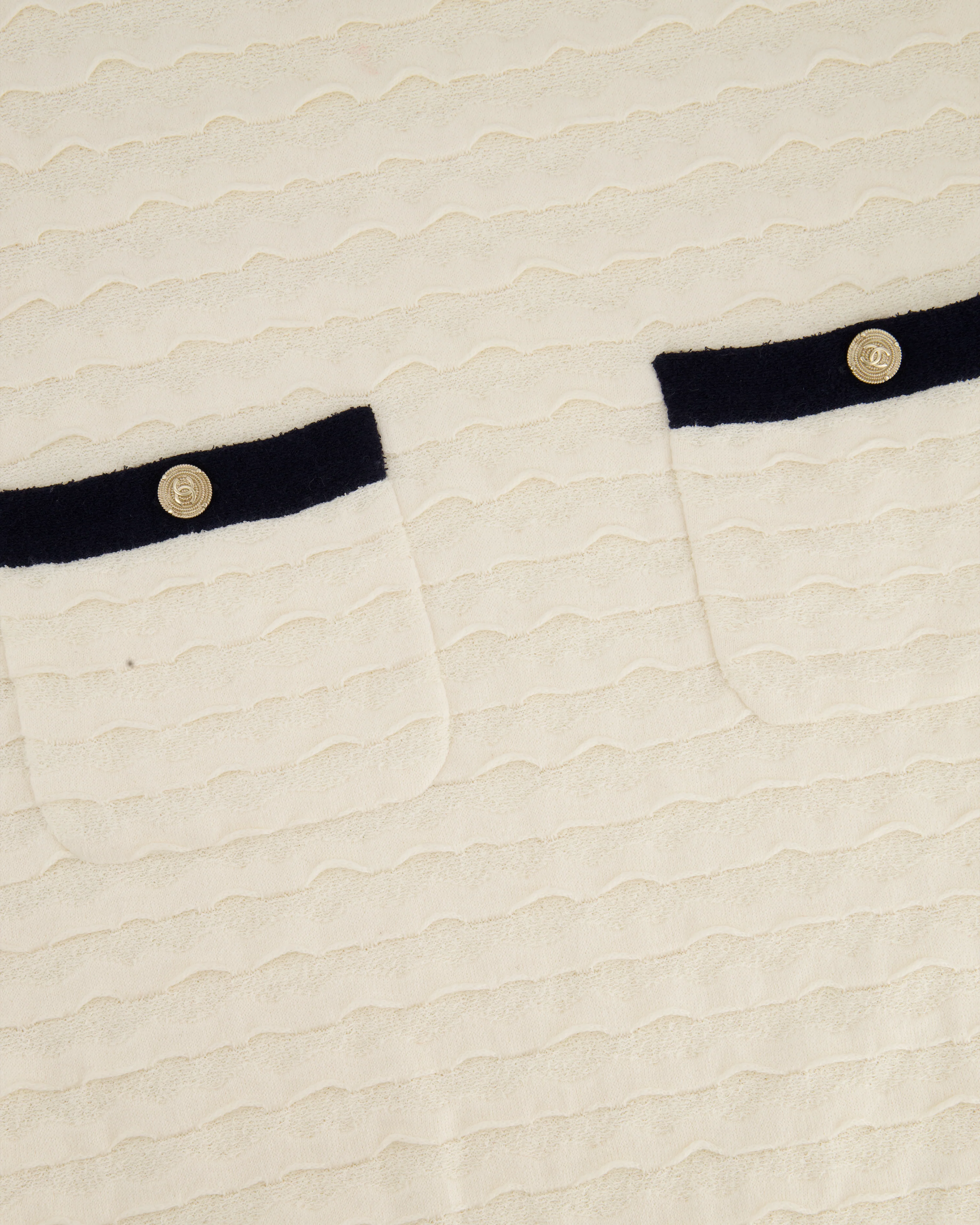 Chanel Cream Sleeveless Midi Dress with Navy Hem and Pocket Detail Size FR 34 (UK 6) - Image 9
