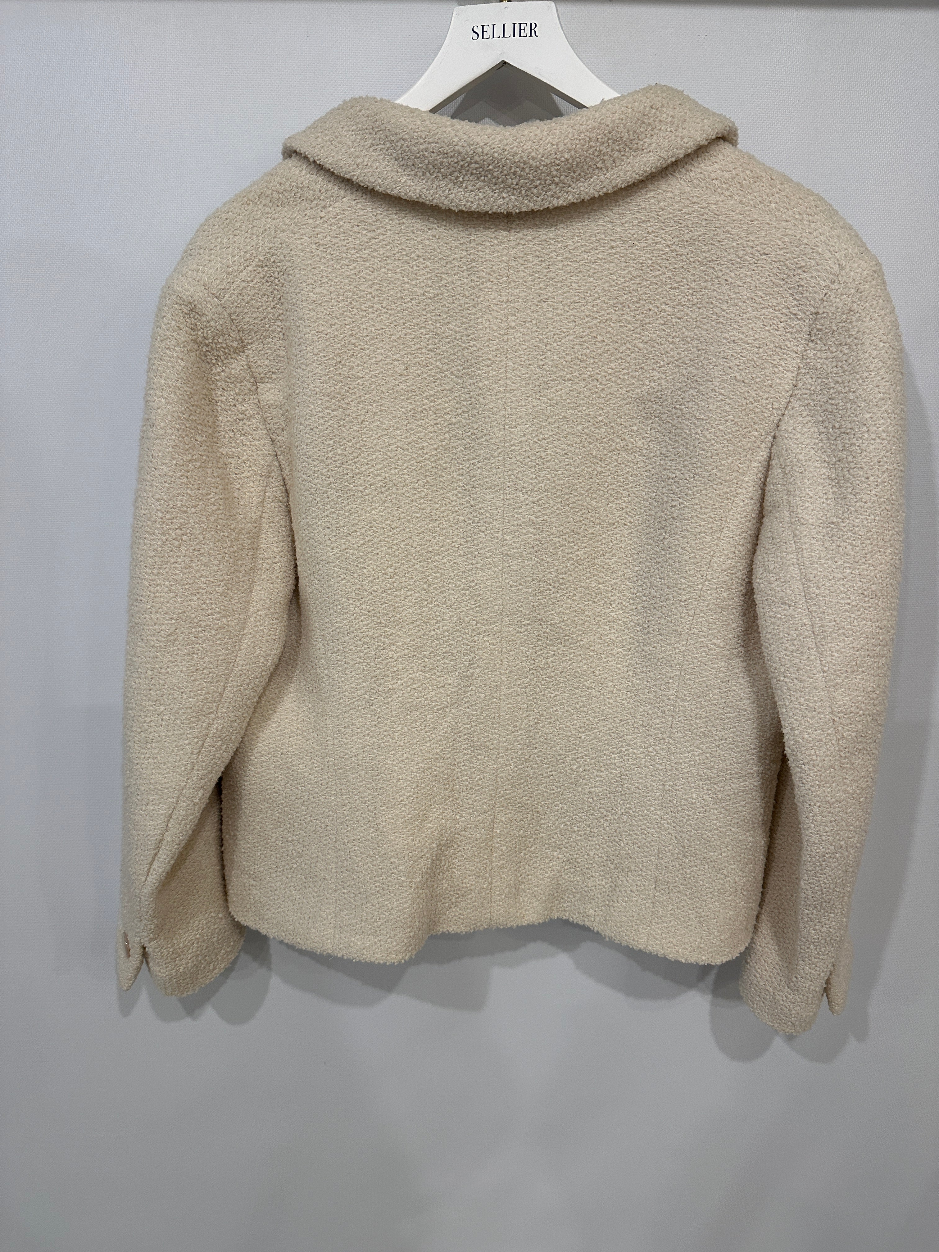 Chanel Cream Tweed Jacket with Ivory Logo CC Button Details Size FR 38 (UK 10) - Image 11