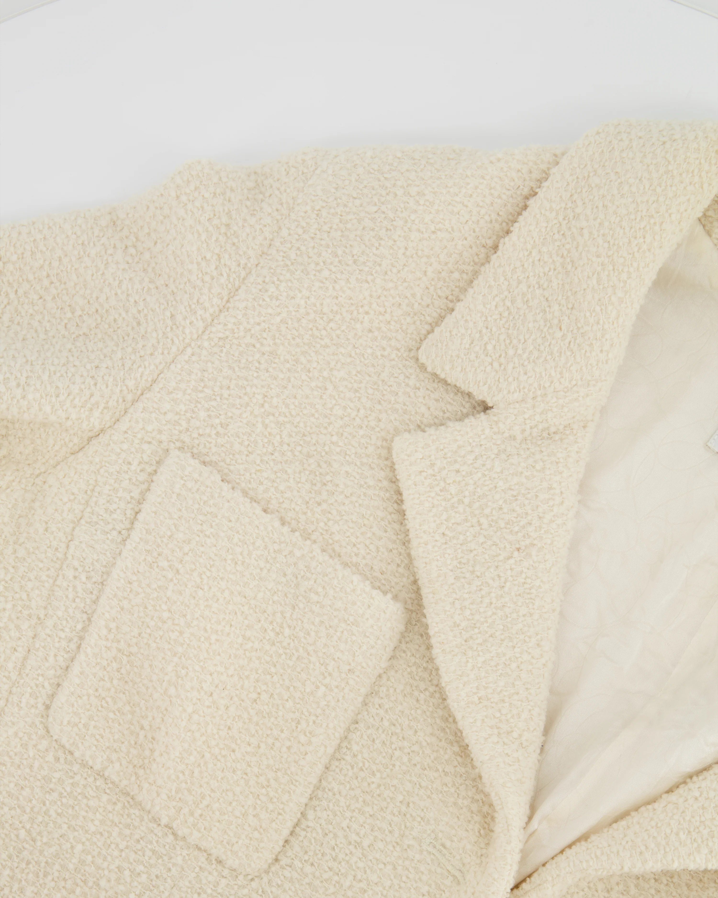 Chanel Cream Tweed Jacket with Ivory Logo CC Button Details Size FR 38 (UK 10) - Image 7