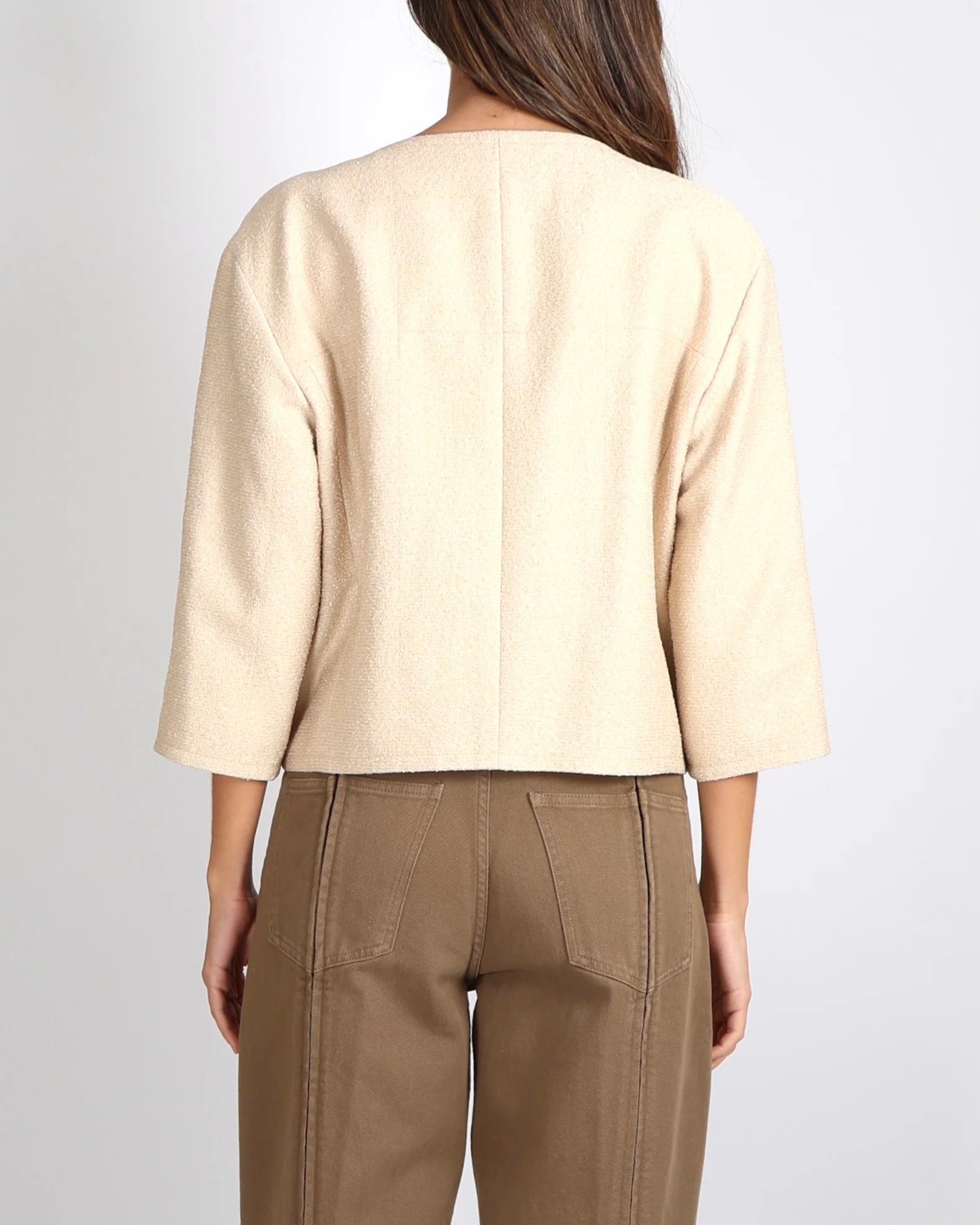 Chanel Cruise 2014 Beige and Metallic Gold Jacket with Gold CC Logo Buttons Size FR 42 (UK 14) - Image 5