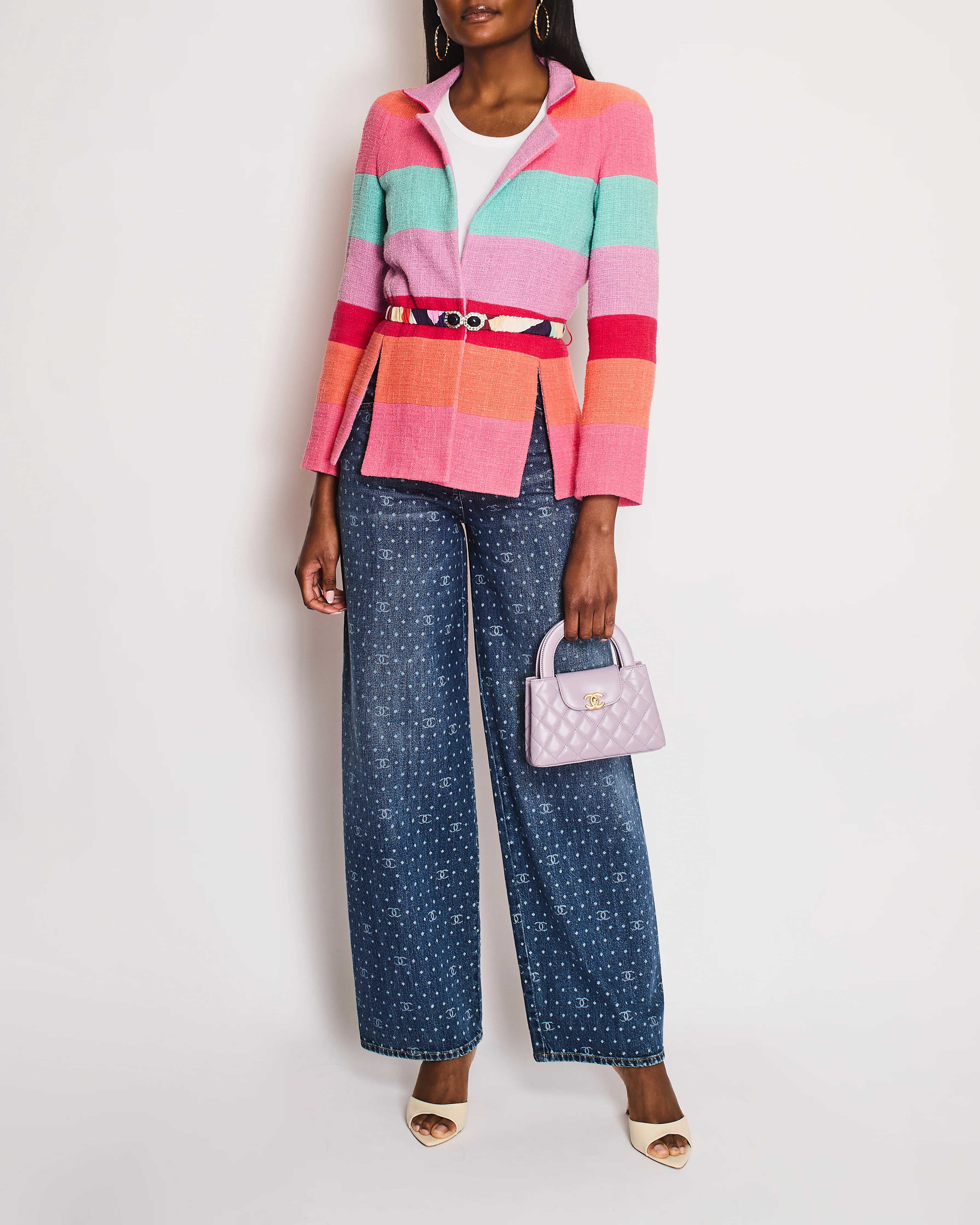 Chanel Cruise 2016 Multi-Coloured Tweed Jacket With Matching Rushed Silk Belt Size FR 36 (UK 8)