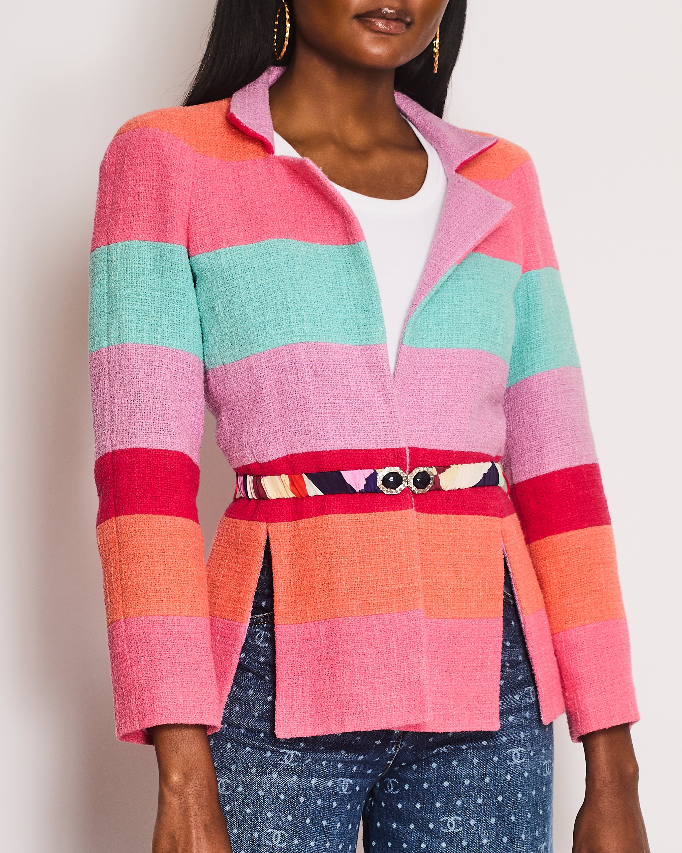 Chanel Cruise 2016 Multi-Coloured Tweed Jacket With Matching Rushed Silk Belt Size FR 36 (UK 8) - Image 2