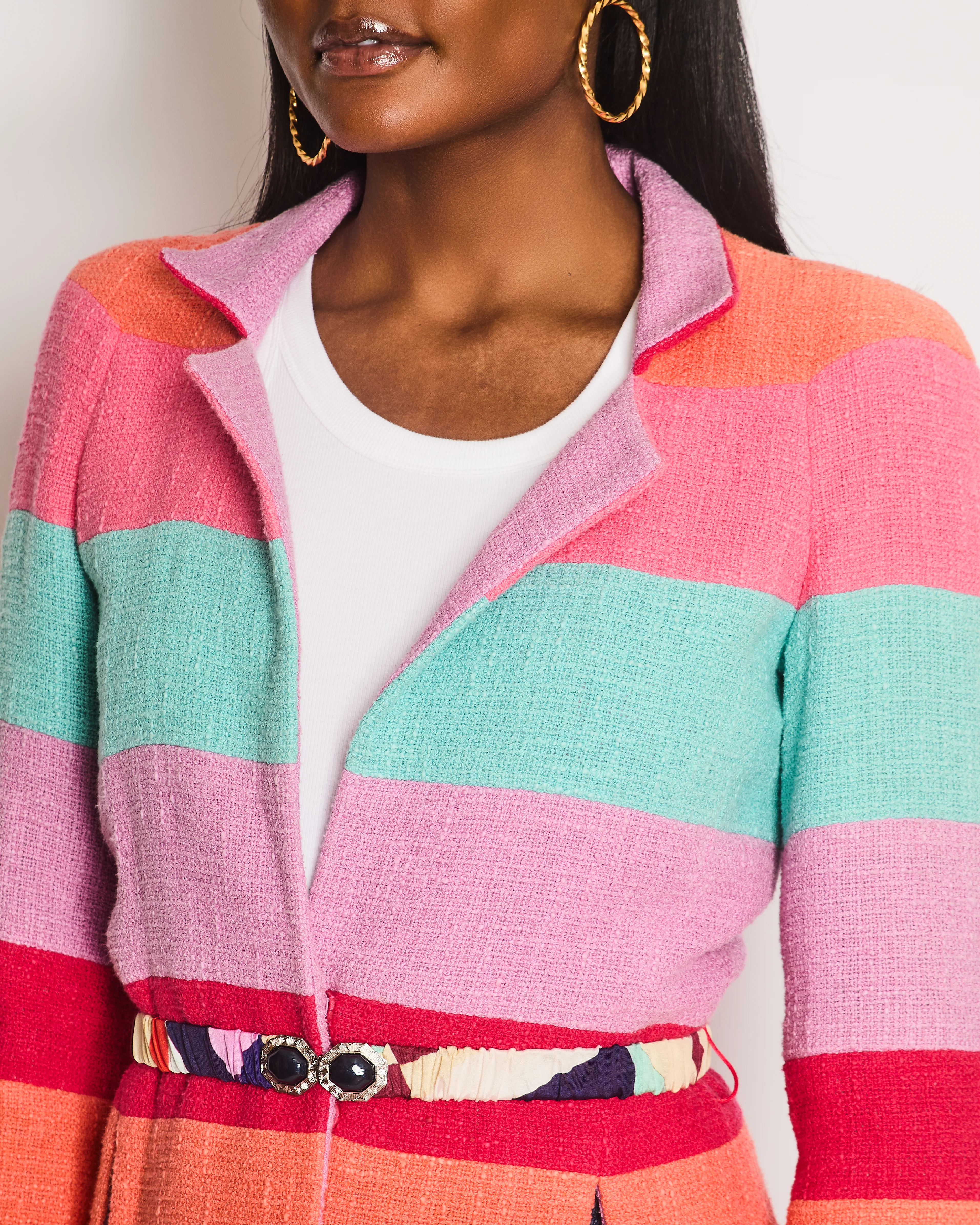 Chanel Cruise 2016 Multi-Coloured Tweed Jacket With Matching Rushed Silk Belt Size FR 36 (UK 8) - Image 3