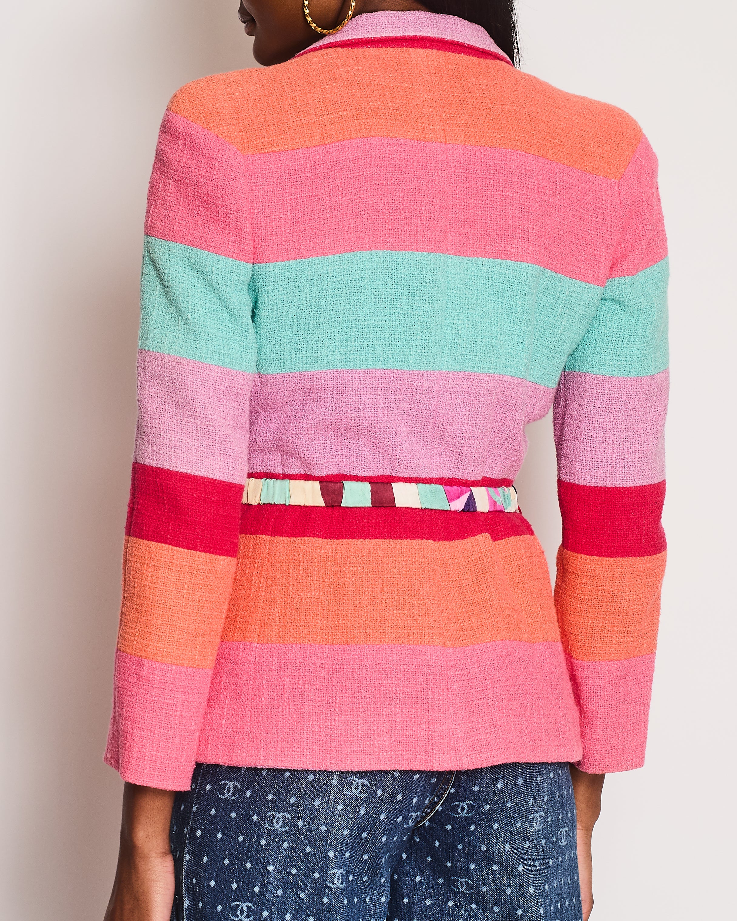 Chanel Cruise 2016 Multi-Coloured Tweed Jacket With Matching Rushed Silk Belt Size FR 36 (UK 8) - Image 5