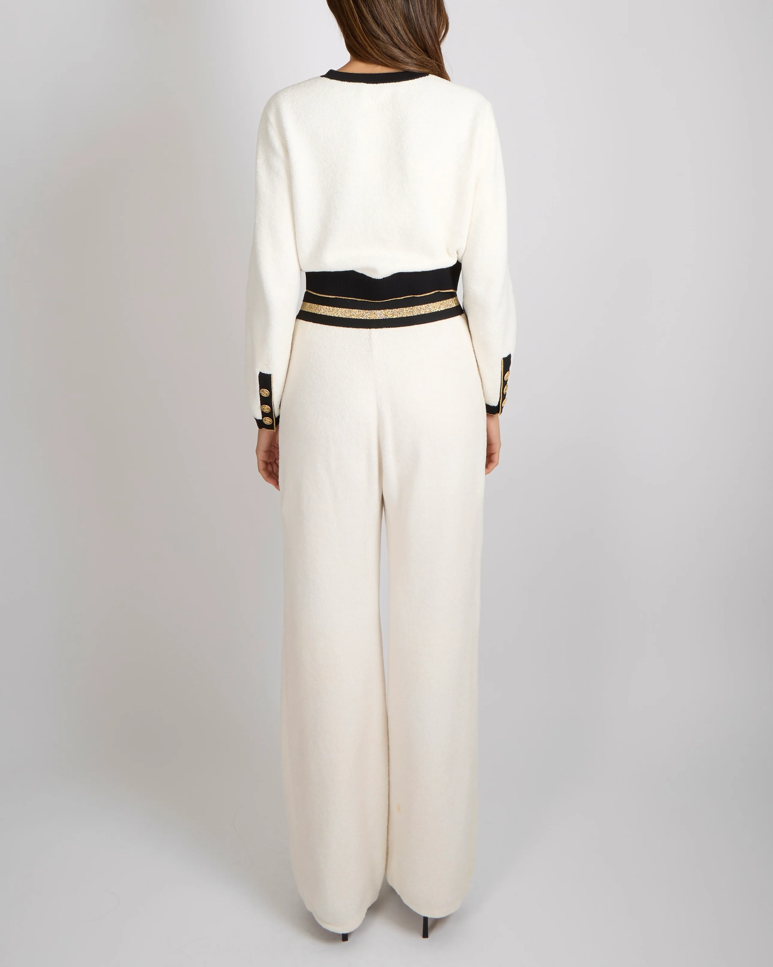 Chanel Cruise 2019 La Pausa Cream Cardigan with Black and Gold Trim and CC Logo Buttons Size FR 38 (UK 10) - Image 5
