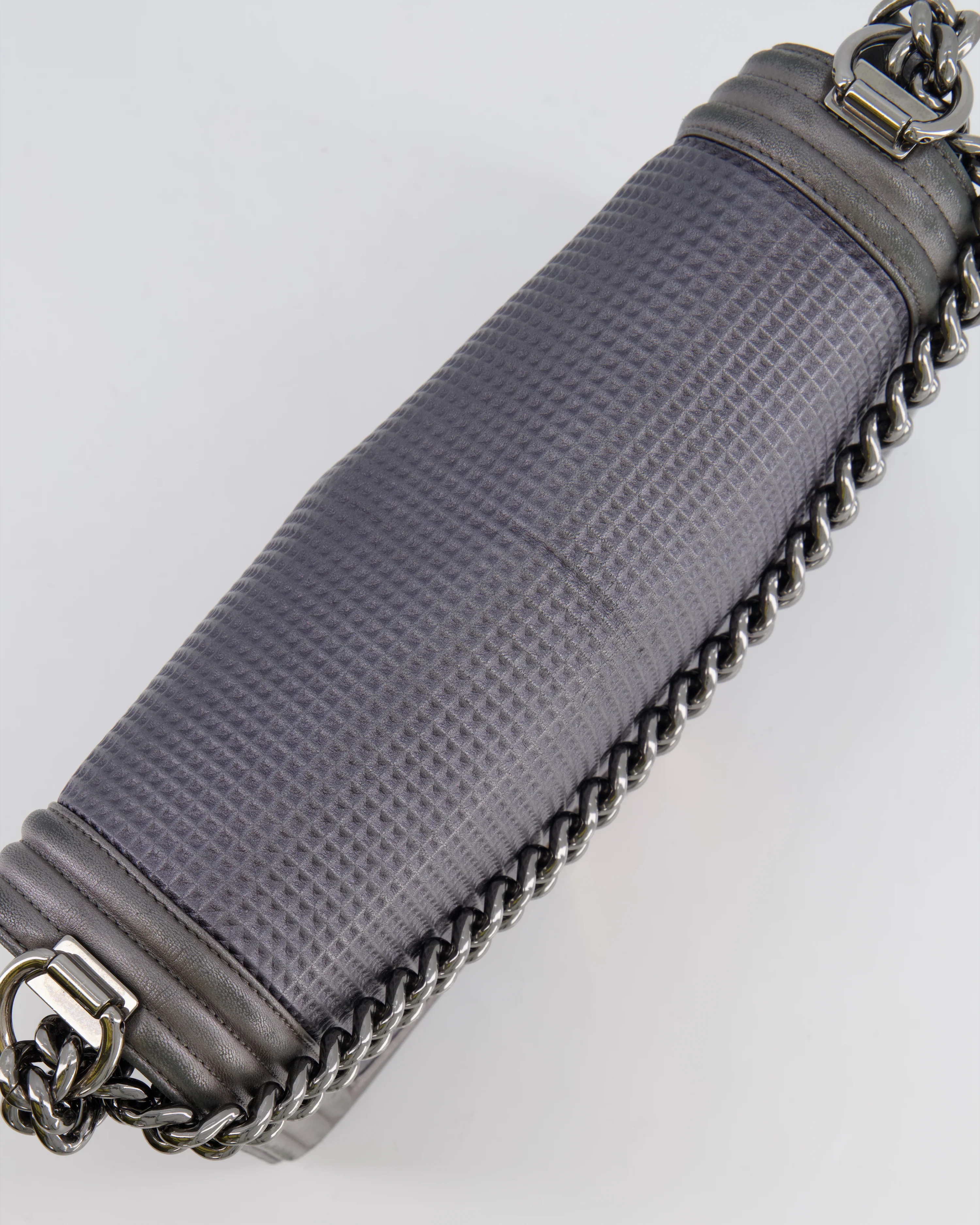 Chanel Grey Silver Medium Cube Calfskin Boy Bag with Silver, Gold and Red Hardware - Image 15