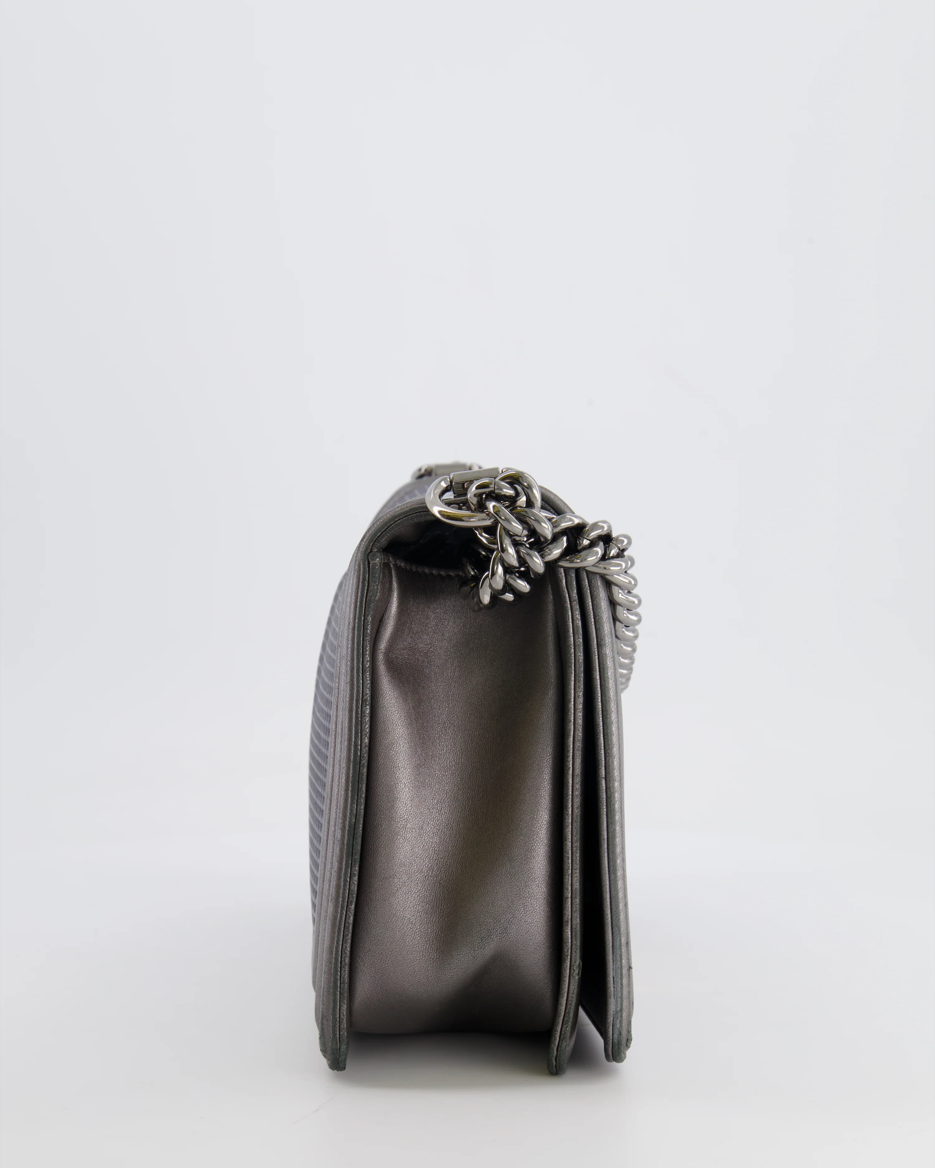 Chanel Grey Silver Medium Cube Calfskin Boy Bag with Silver, Gold and Red Hardware - Image 4