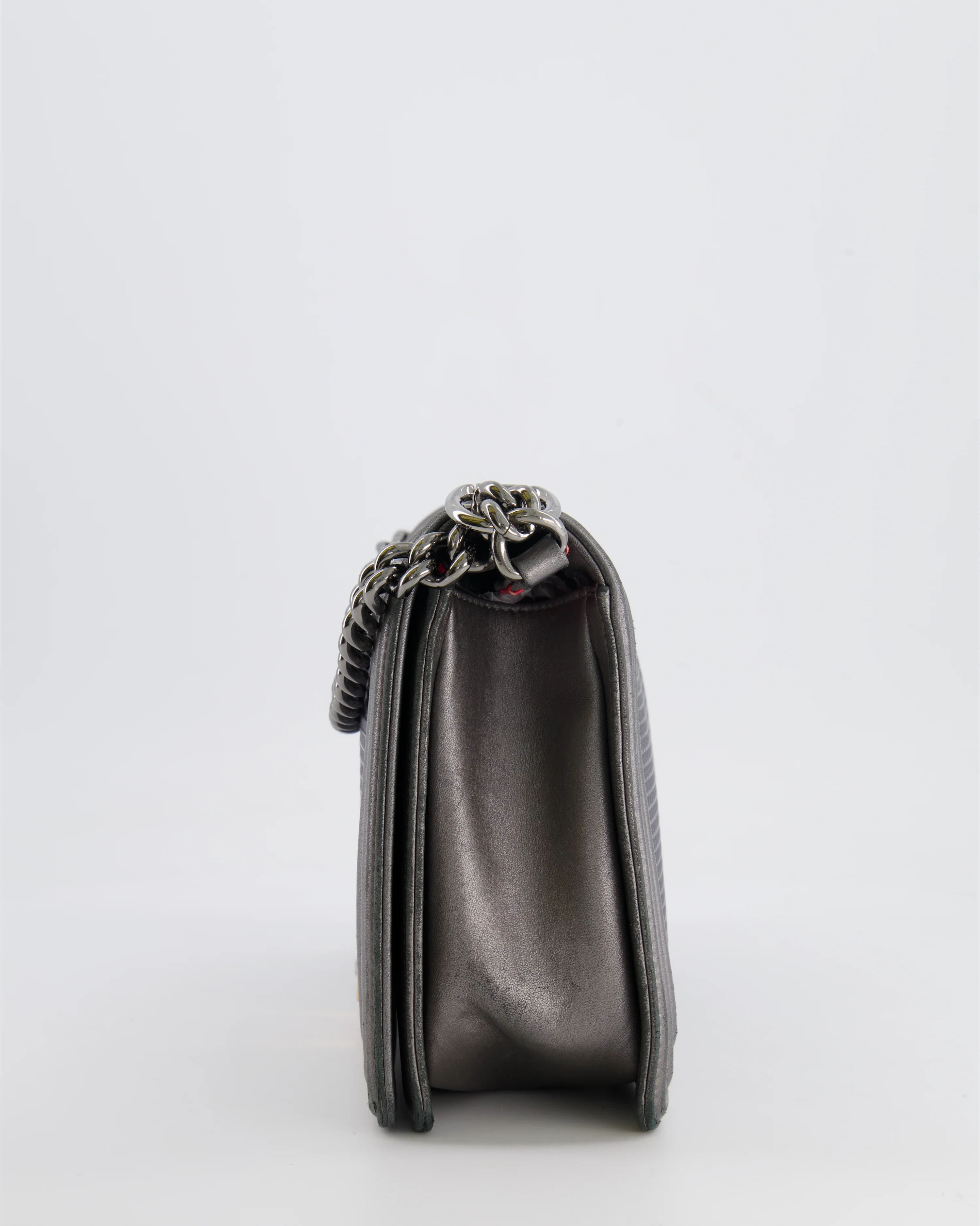 Chanel Grey Silver Medium Cube Calfskin Boy Bag with Silver, Gold and Red Hardware - Image 8