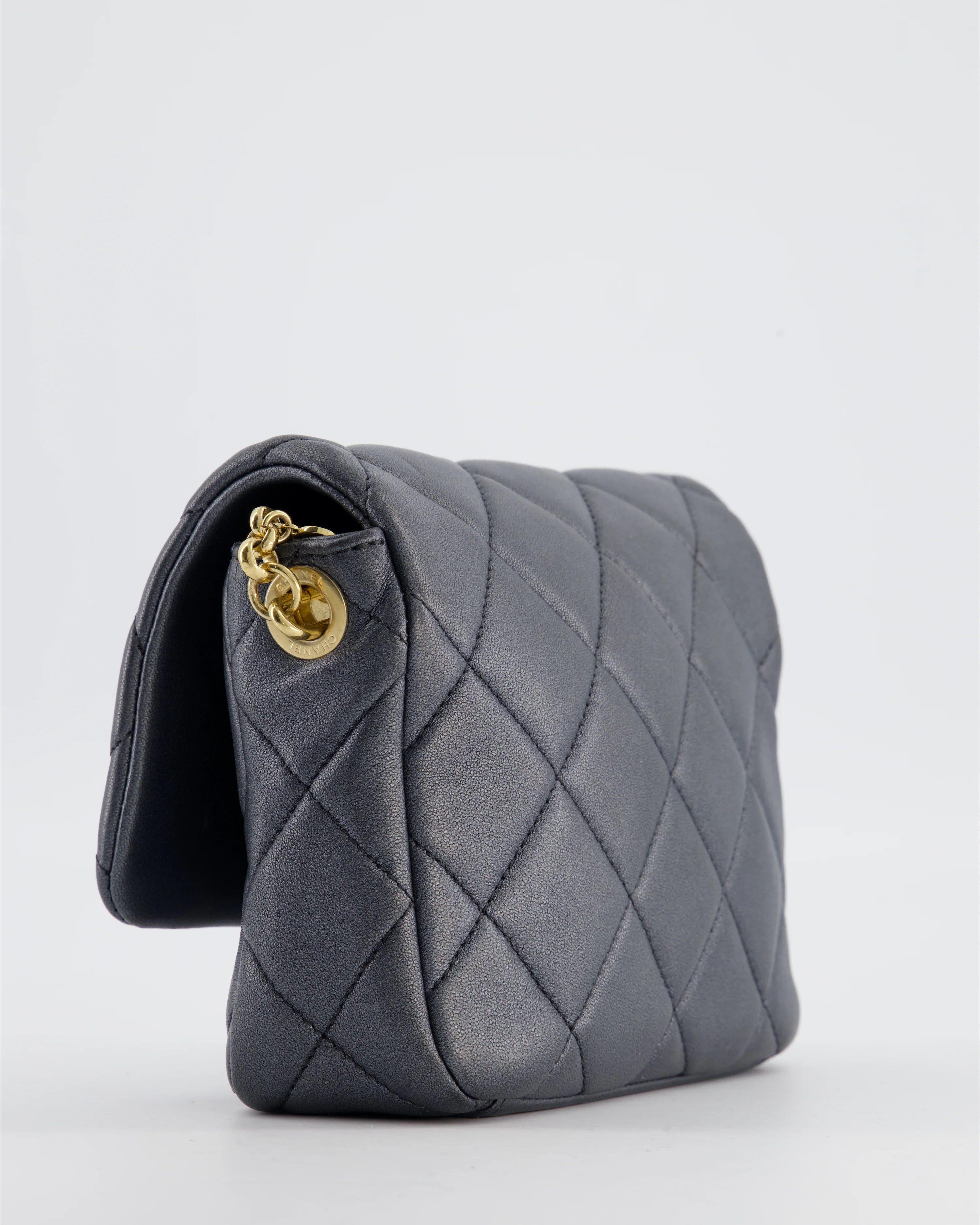 Chanel Dark Metallic Silver Small Flap Bag in Lambskin Leather with Gold Hardware and Chanel Charm Chain - Image 14