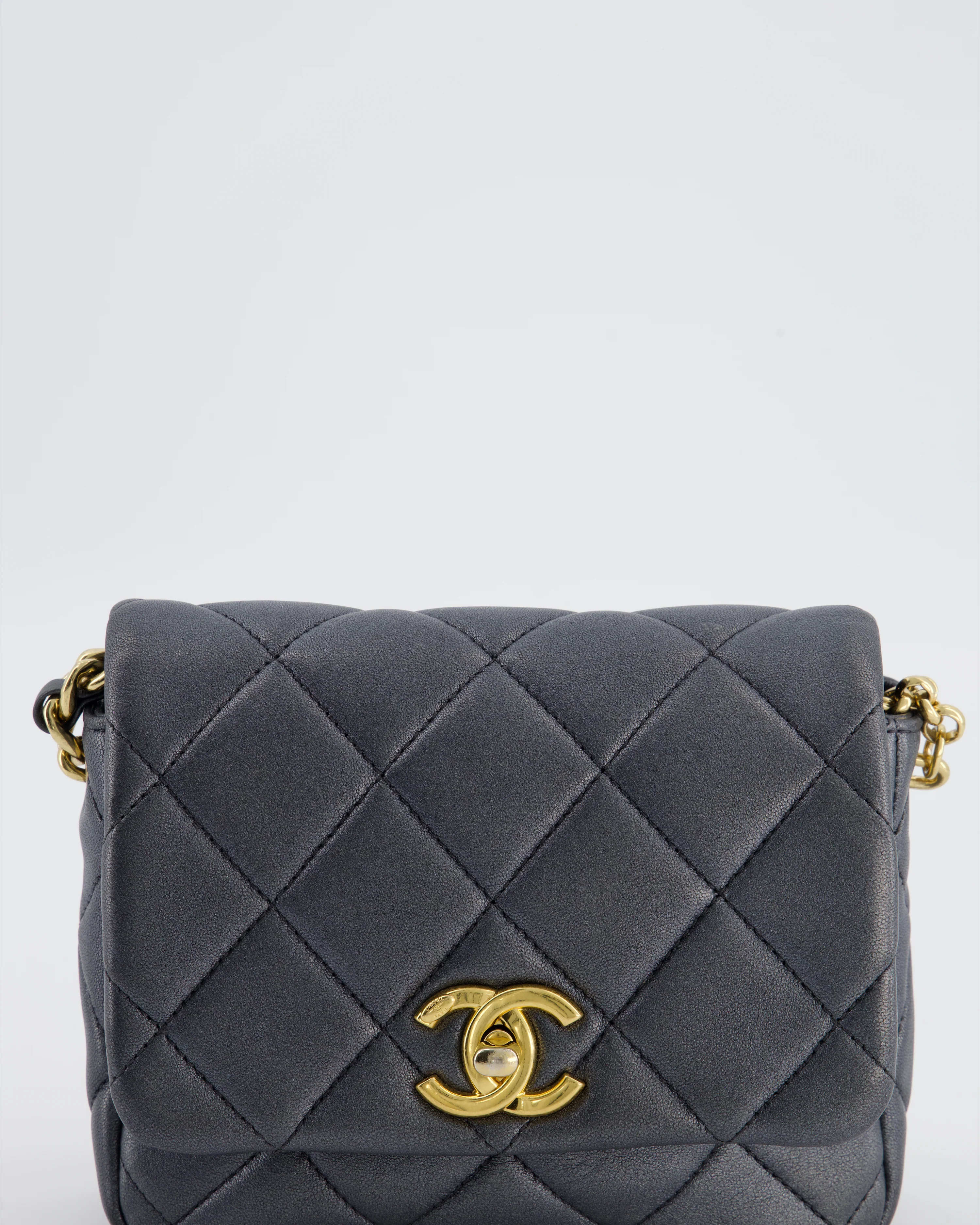 Chanel Dark Metallic Silver Small Flap Bag in Lambskin Leather with Gold Hardware and Chanel Charm Chain - Image 16