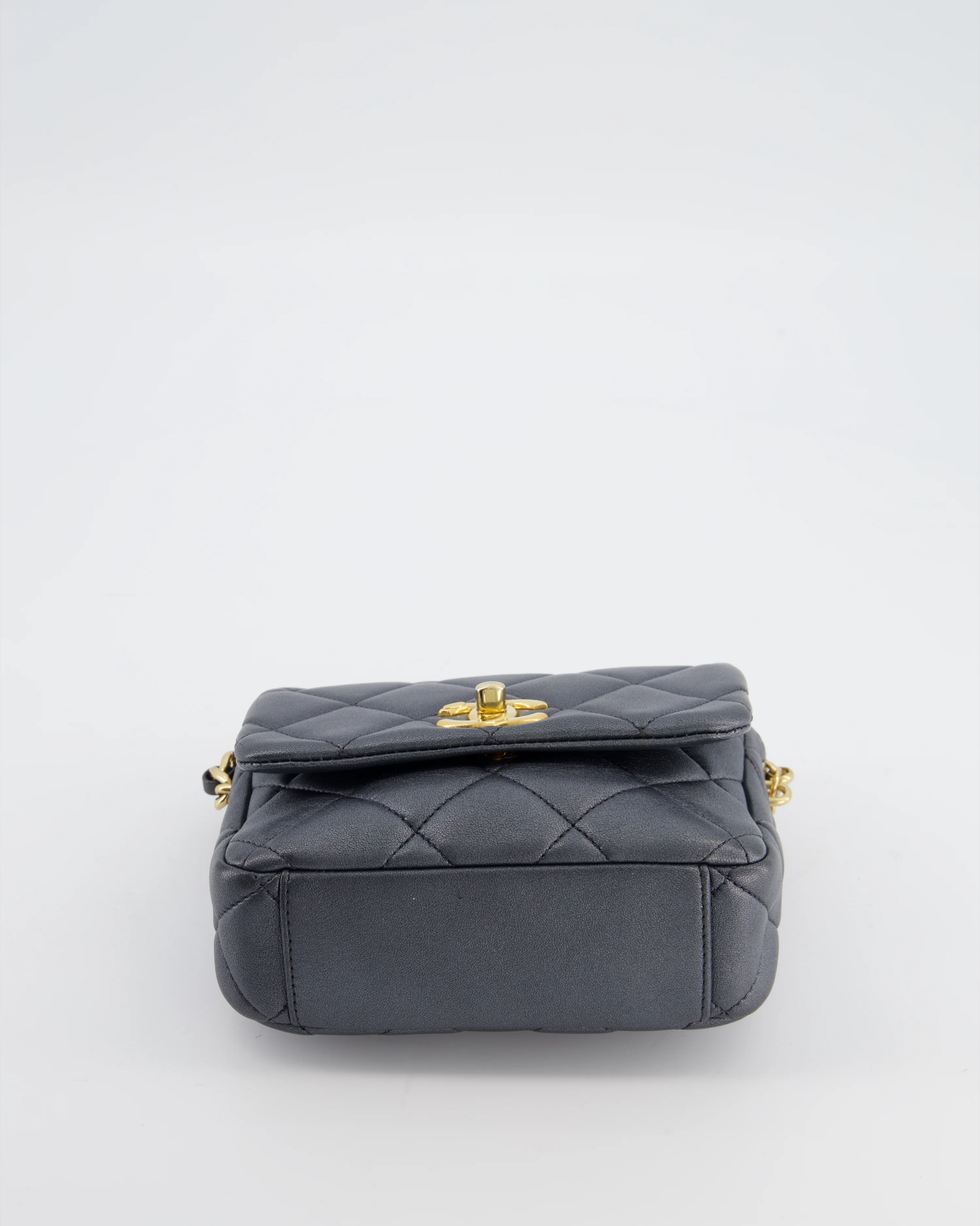 Chanel Dark Metallic Silver Small Flap Bag in Lambskin Leather with Gold Hardware and Chanel Charm Chain - Image 18