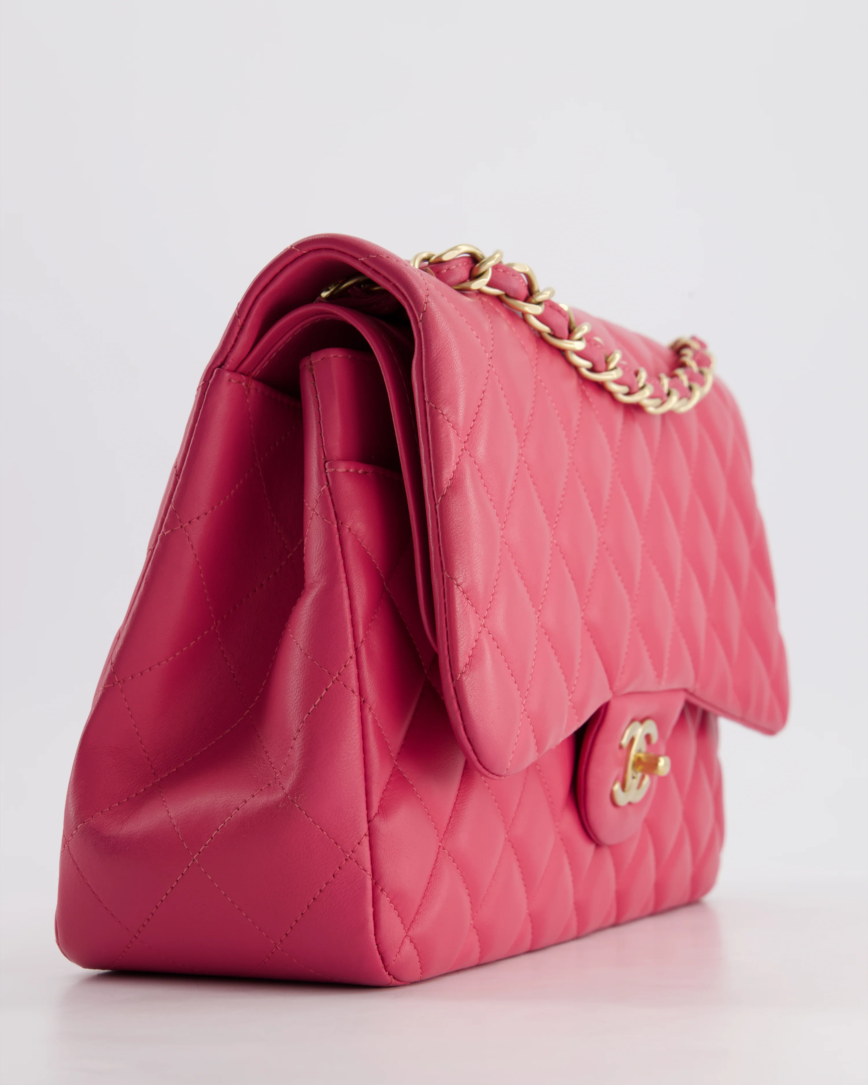 Chanel Deep Pink Classic Jumbo Double Flap Bag in Lambskin Leather and Gold Hardware - Image 10