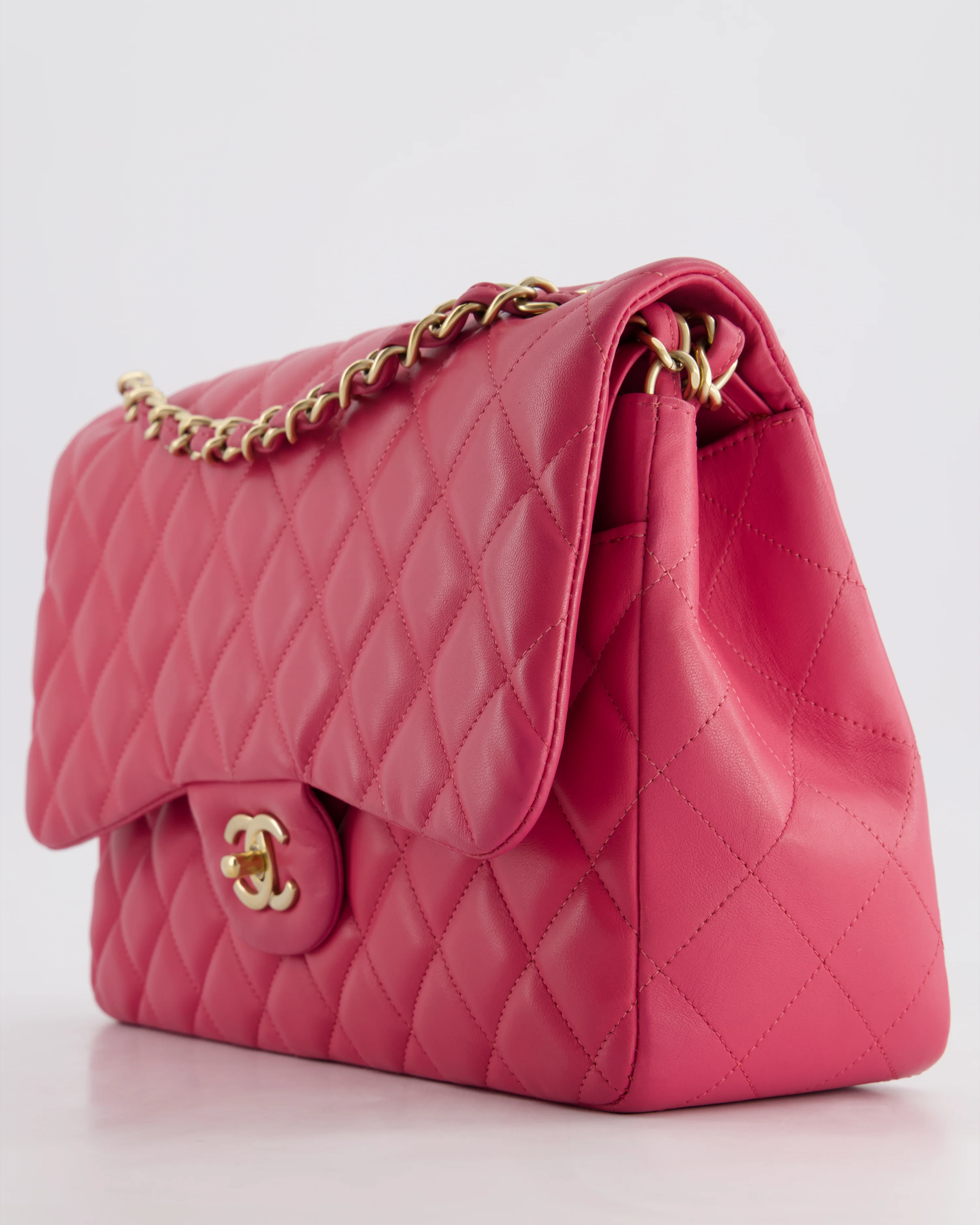 Chanel Deep Pink Classic Jumbo Double Flap Bag in Lambskin Leather and Gold Hardware - Image 11