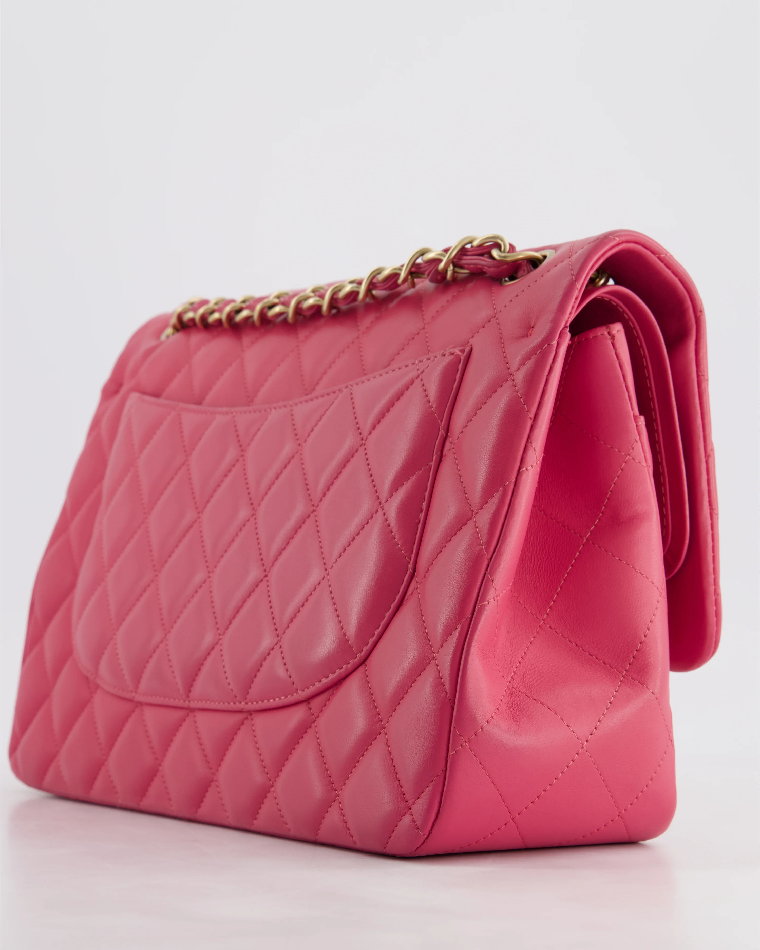 Chanel Deep Pink Classic Jumbo Double Flap Bag in Lambskin Leather and Gold Hardware - Image 12