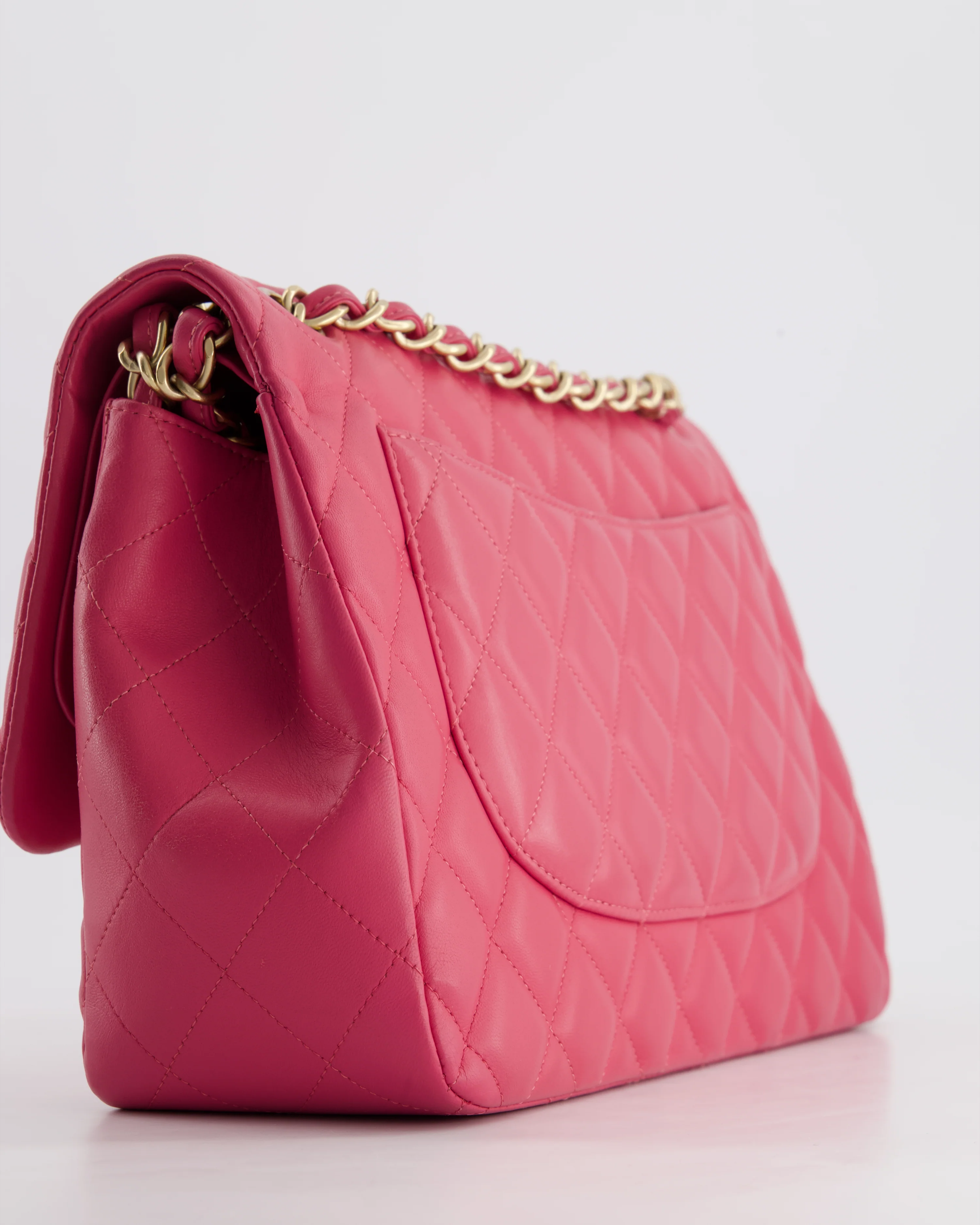 Chanel Deep Pink Classic Jumbo Double Flap Bag in Lambskin Leather and Gold Hardware - Image 13