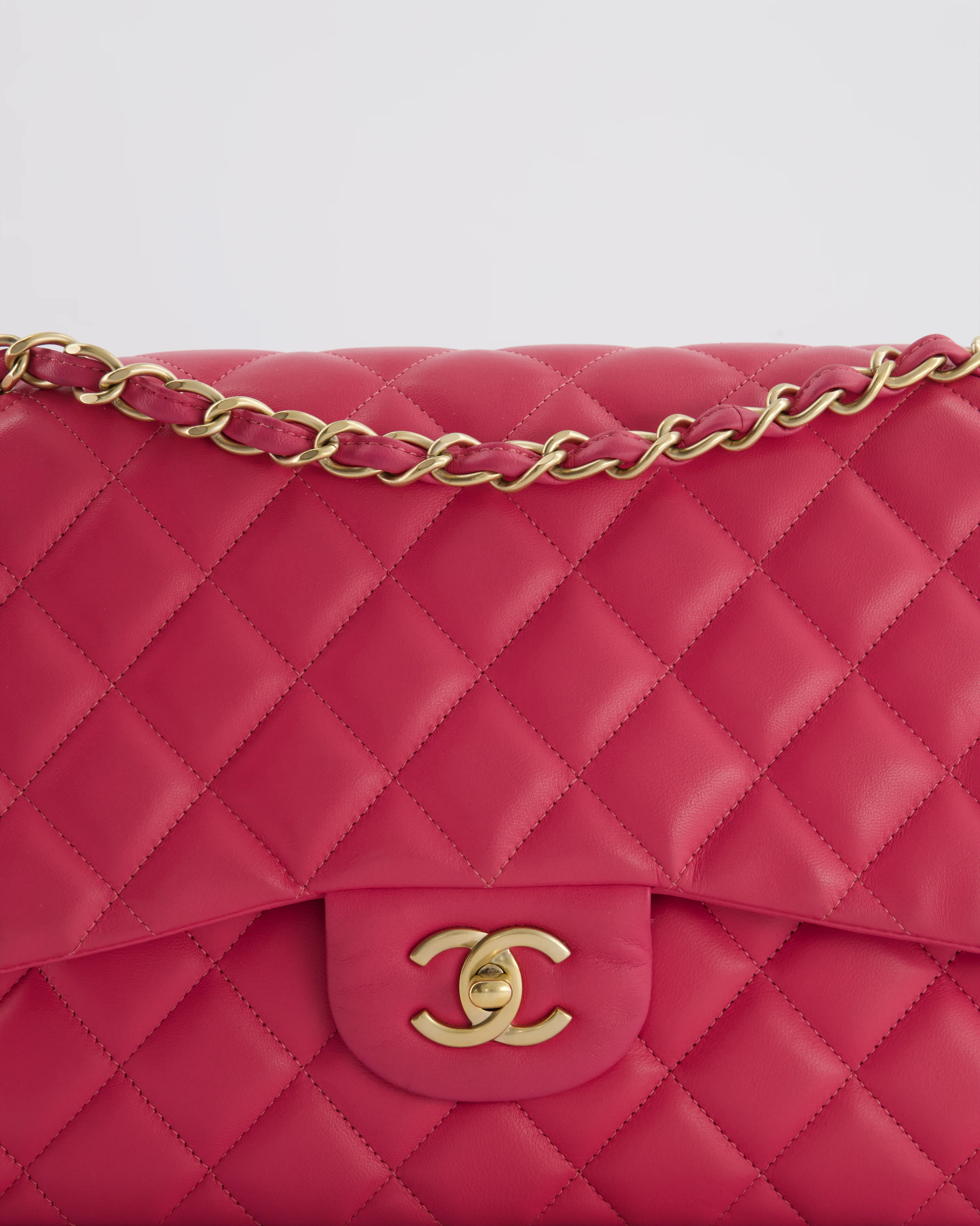 Chanel Deep Pink Classic Jumbo Double Flap Bag in Lambskin Leather and Gold Hardware - Image 14