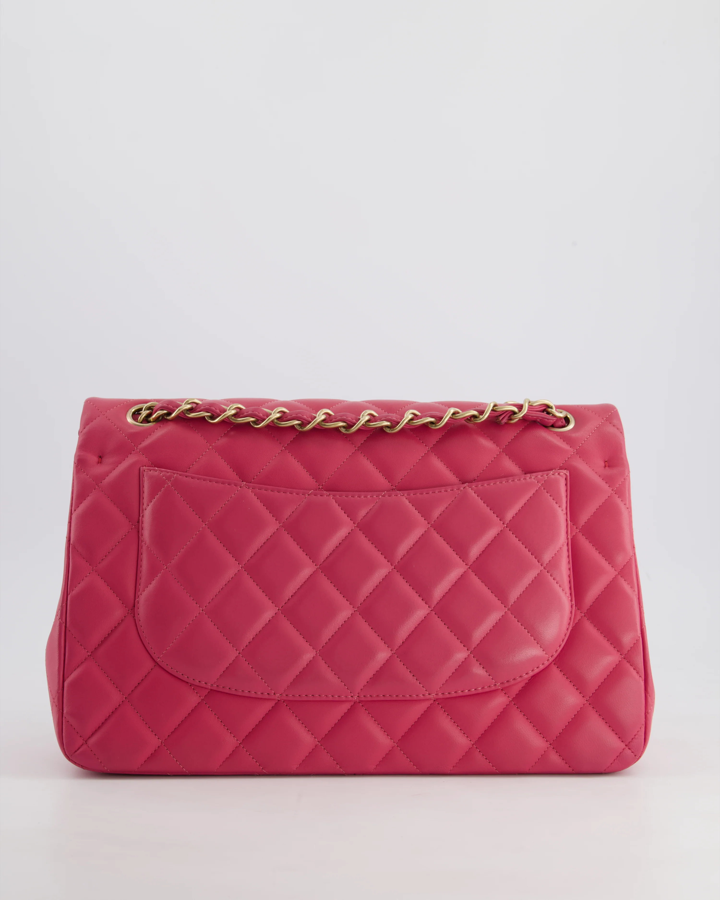Chanel Deep Pink Classic Jumbo Double Flap Bag in Lambskin Leather and Gold Hardware - Image 16