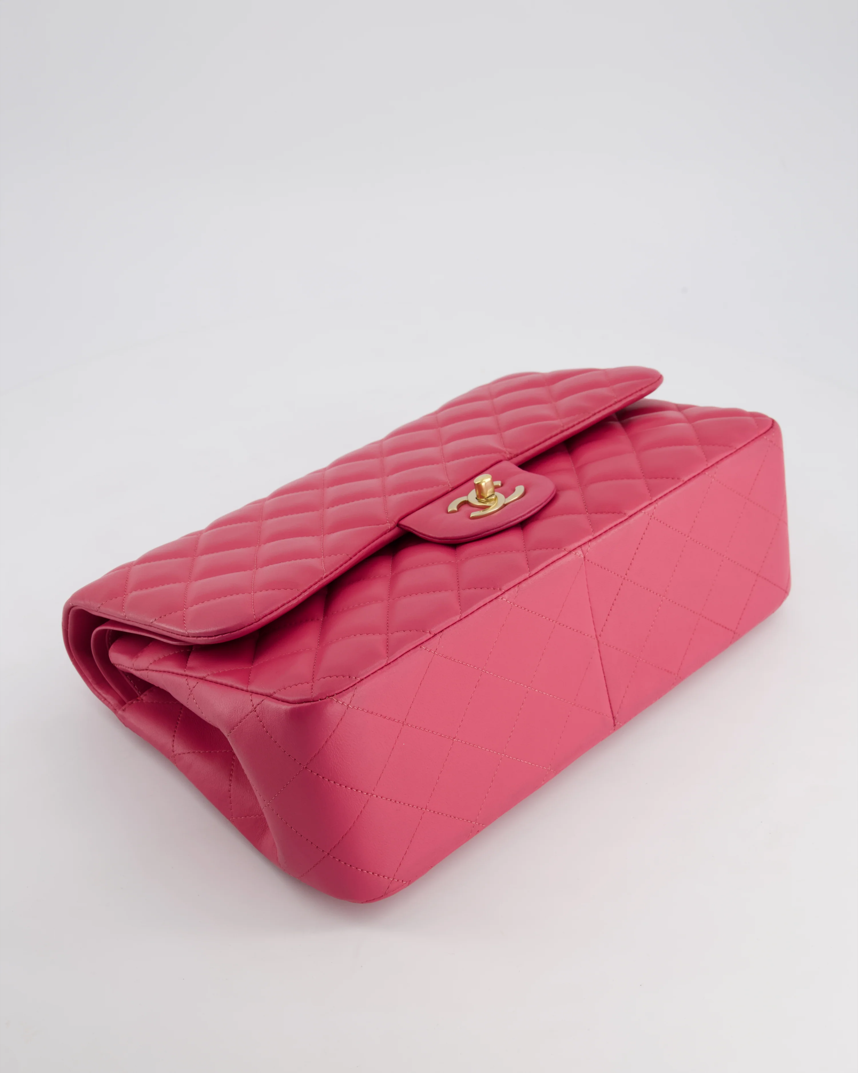 Chanel Deep Pink Classic Jumbo Double Flap Bag in Lambskin Leather and Gold Hardware - Image 17
