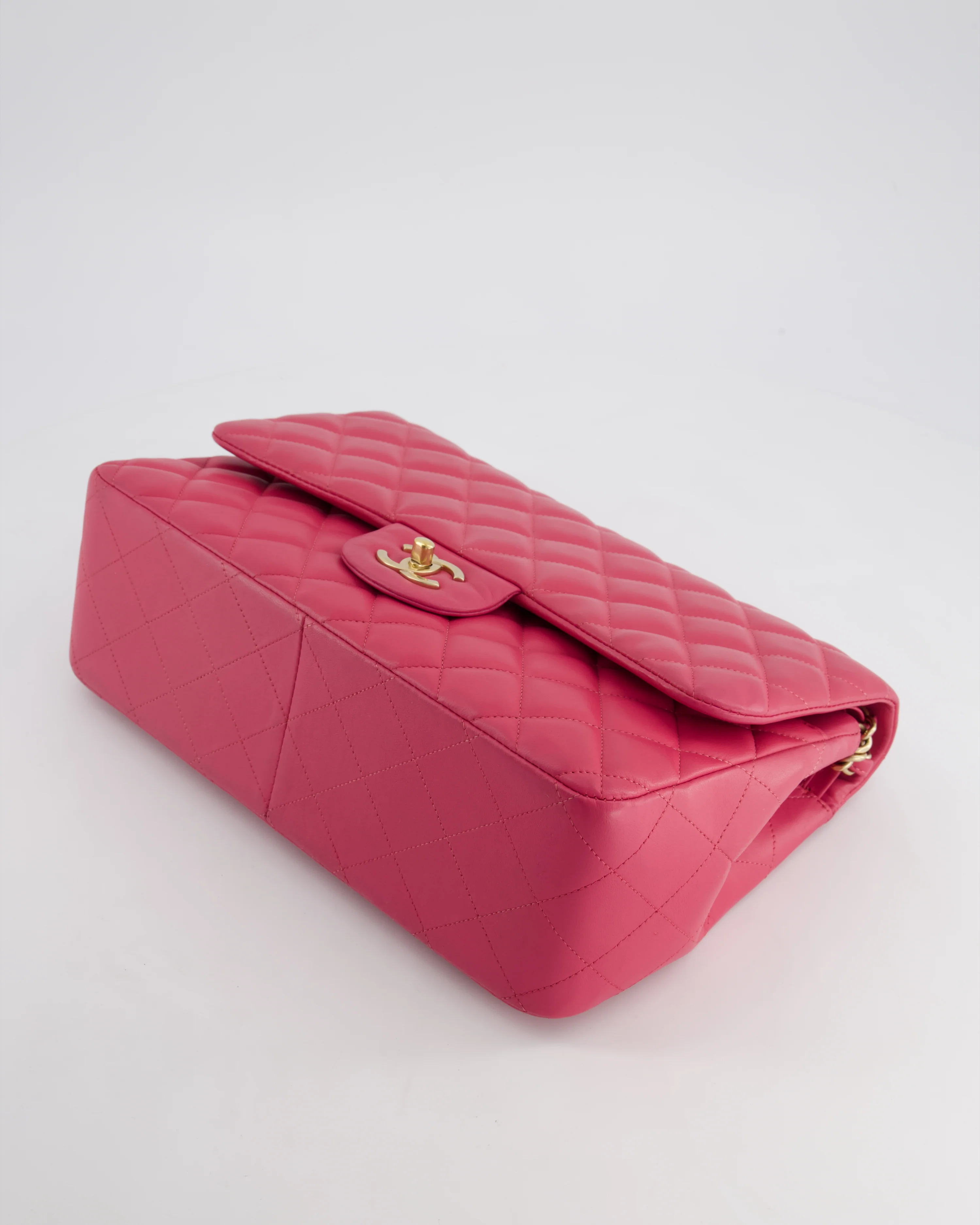 Chanel Deep Pink Classic Jumbo Double Flap Bag in Lambskin Leather and Gold Hardware - Image 19