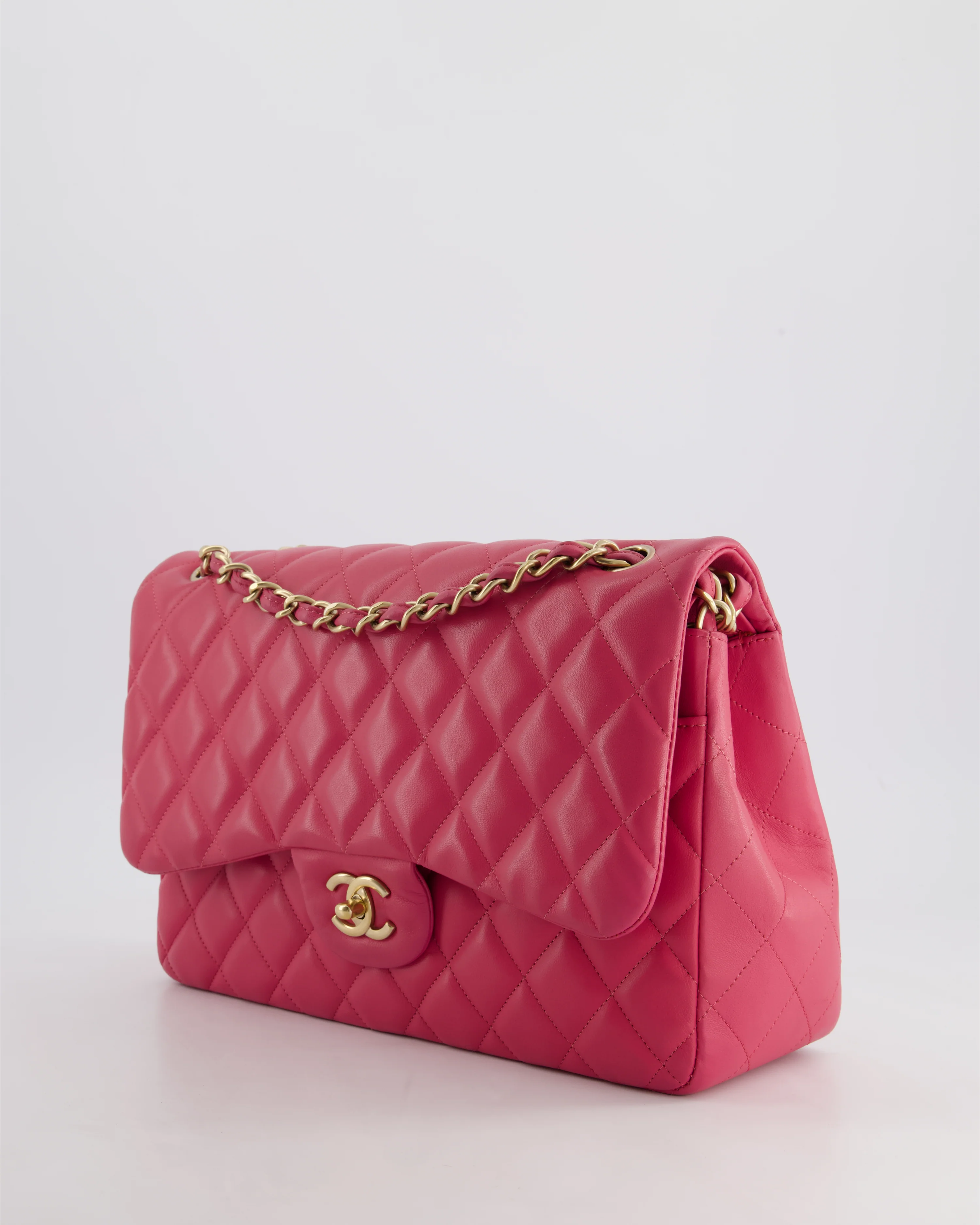 Chanel Deep Pink Classic Jumbo Double Flap Bag in Lambskin Leather and Gold Hardware - Image 9