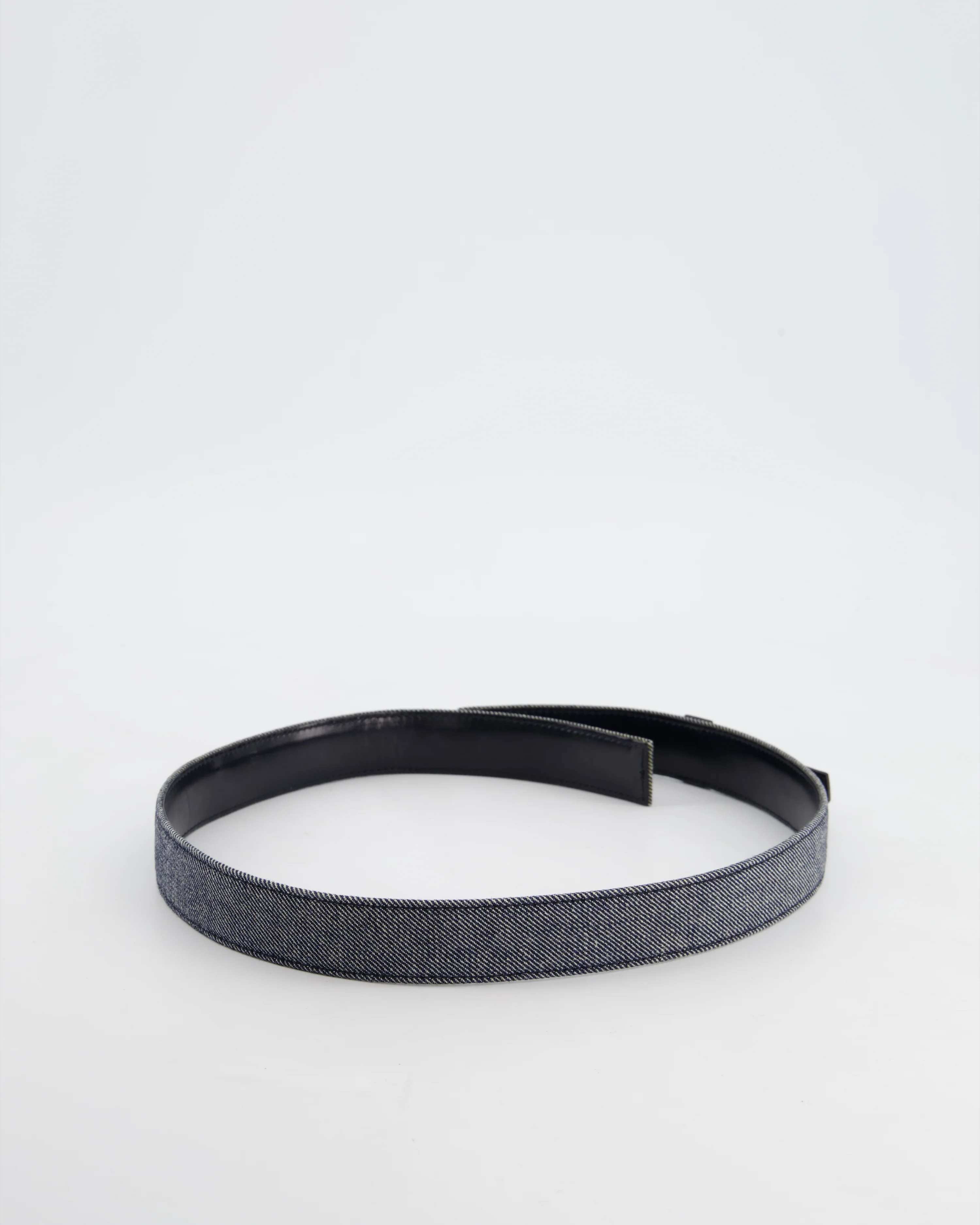 Chanel Vintage Denim & Black Leather Belt with Buckle Detail Size 75cm - Image 5