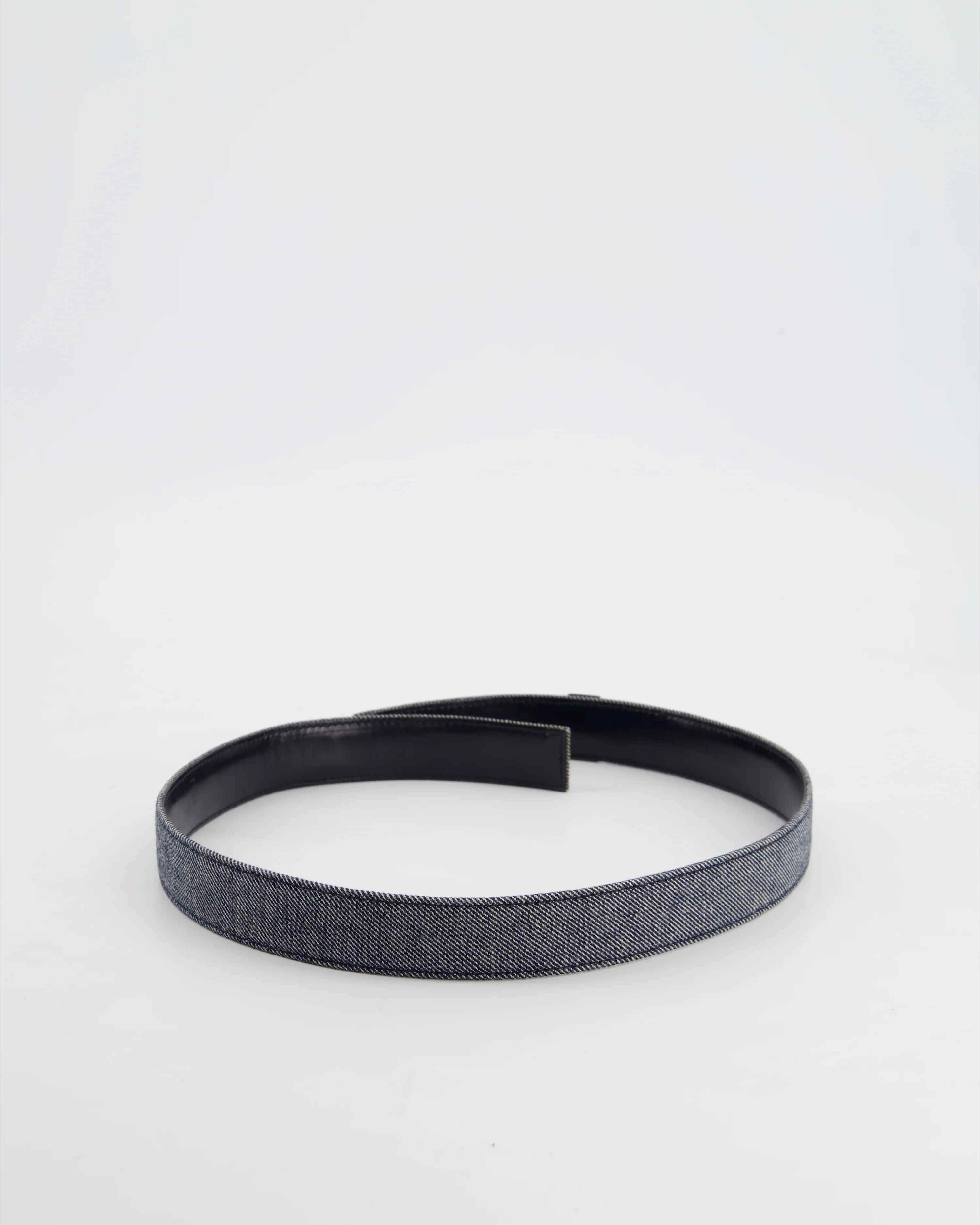 Chanel Vintage Denim & Black Leather Belt with Buckle Detail Size 75cm - Image 6